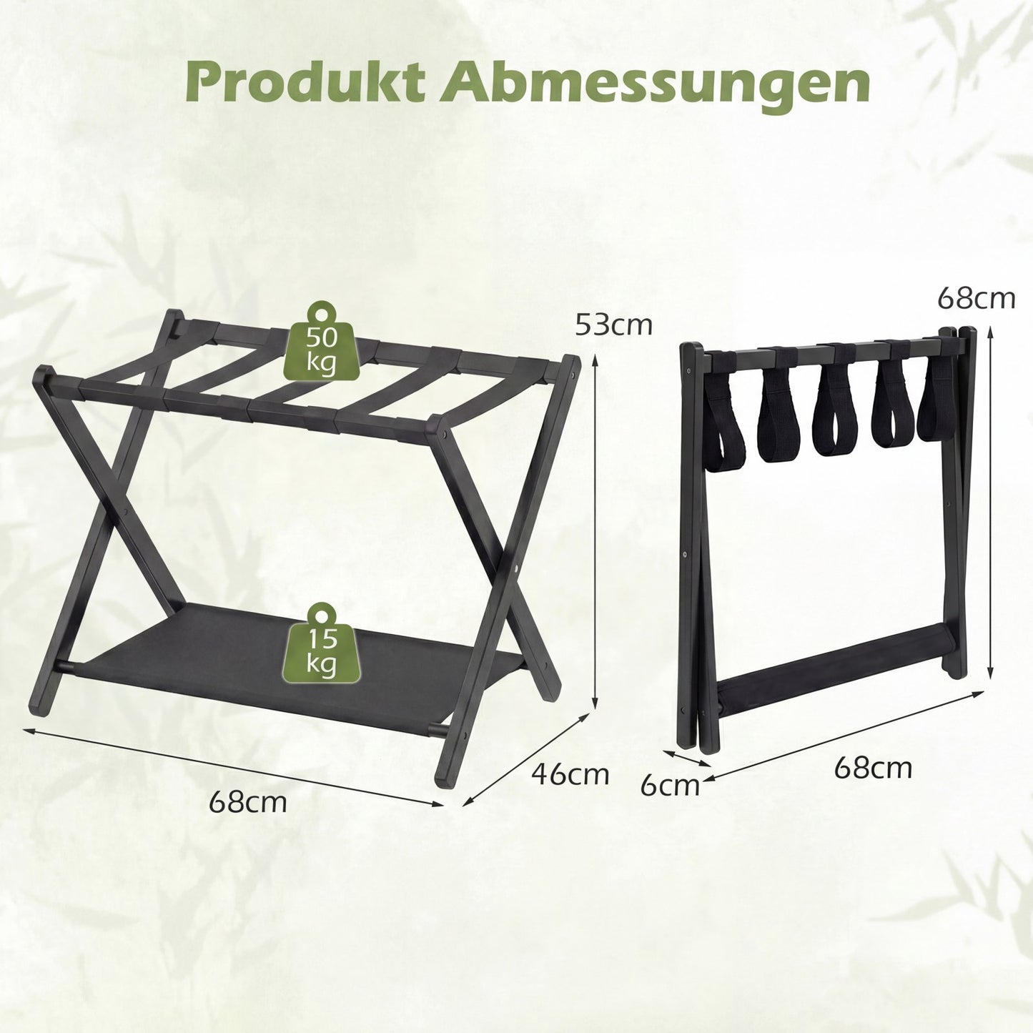 Folding Luggage Stand Set, Bamboo, Dual Storage, Black