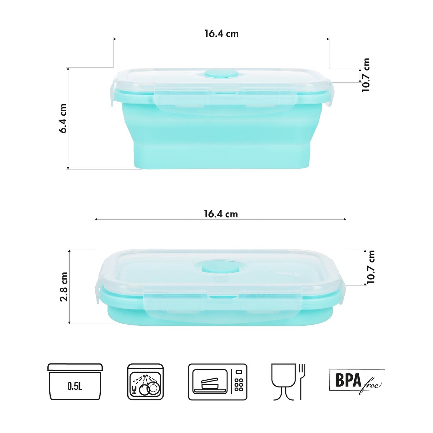 Folding Lunch Box, Mint, 500ml Capacity