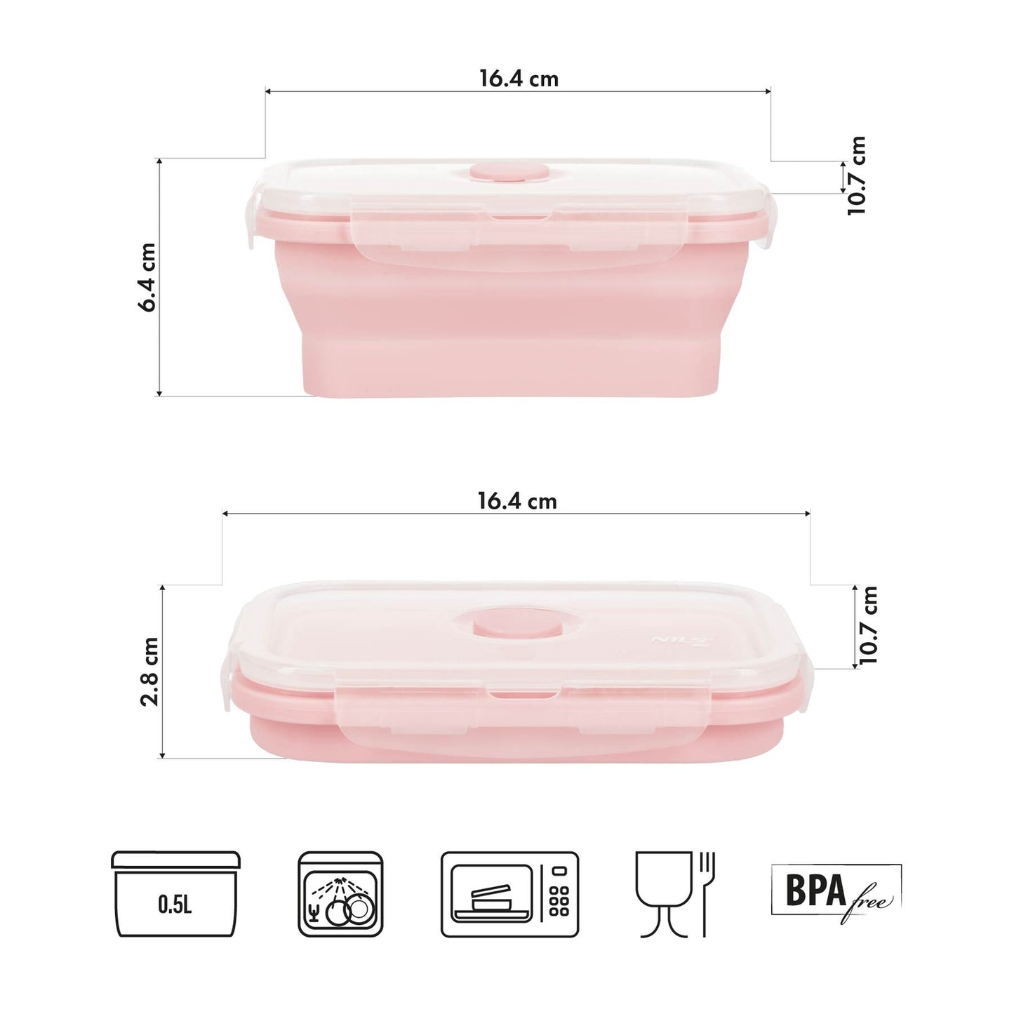 Folding Lunch Box, Pink, 500ml Capacity
