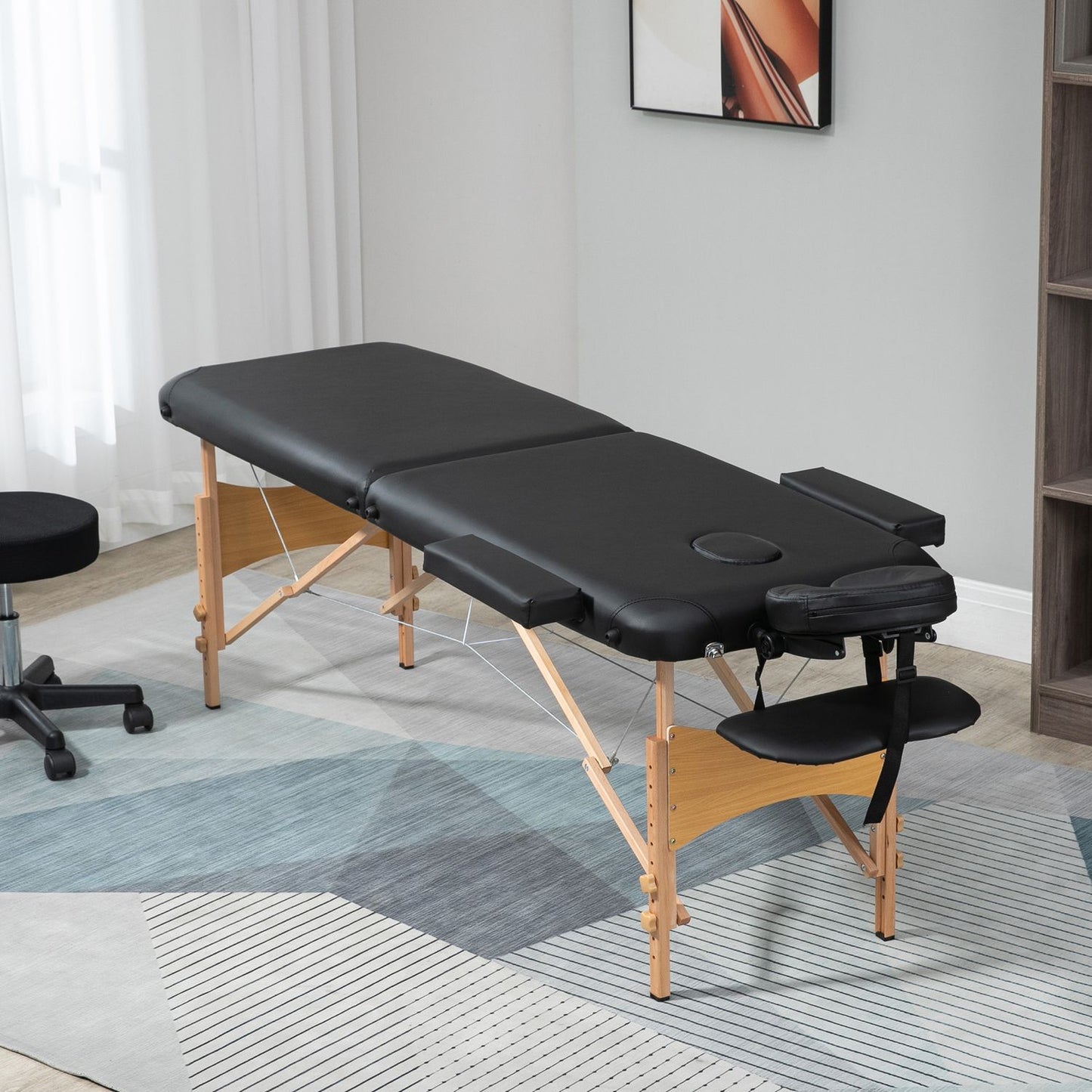 Portable folding massage table, adjustable height, black