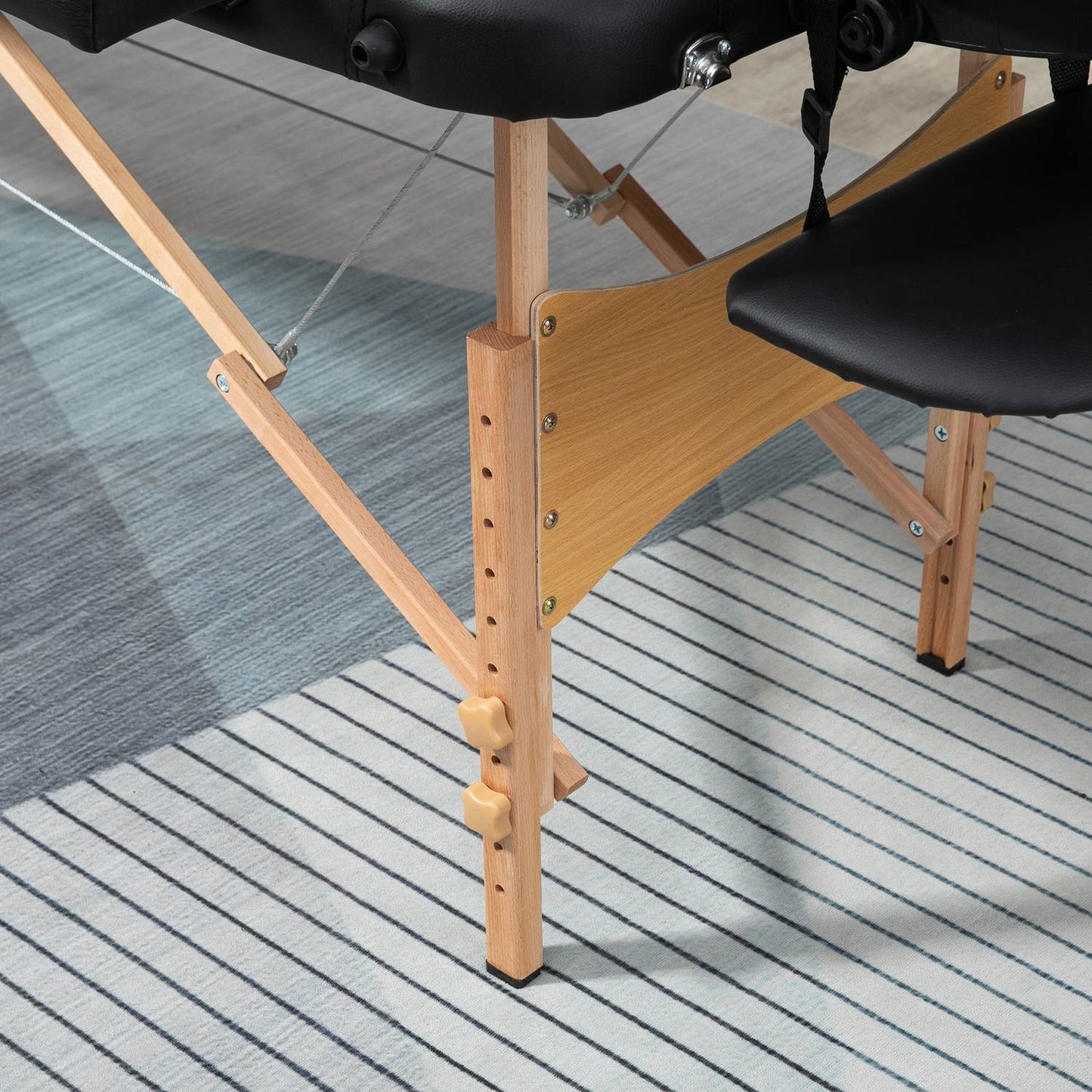 Portable folding massage table, adjustable height, black