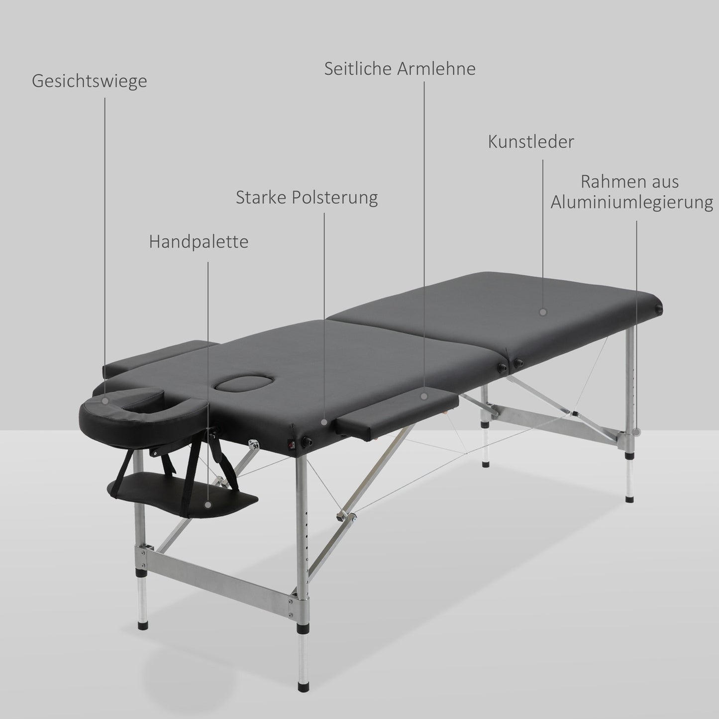 Folding massage table, 7 zones, height adjustable, black
