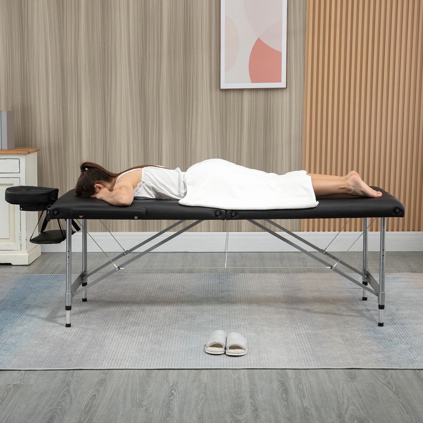 Folding massage table, 7 zones, height adjustable, black