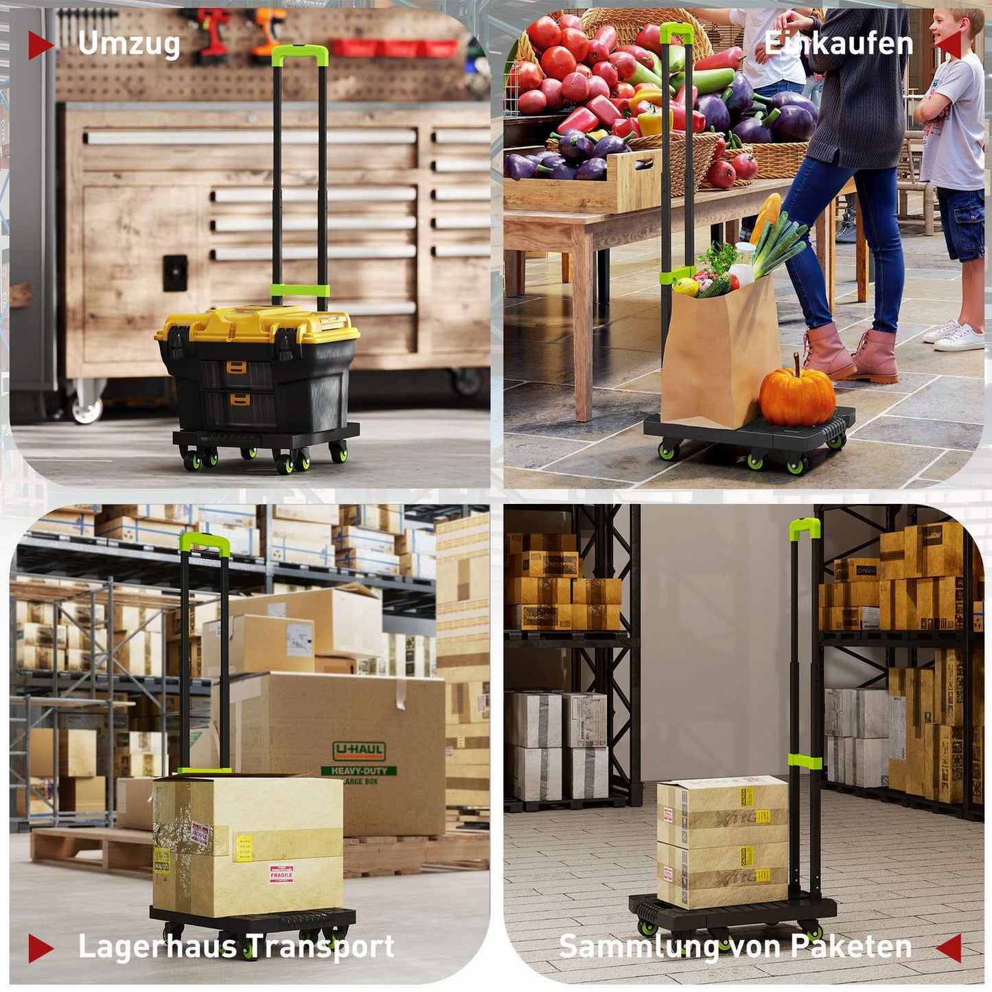 Folding Metal Hand Truck, Adjustable Handle, 49x35x102 cm