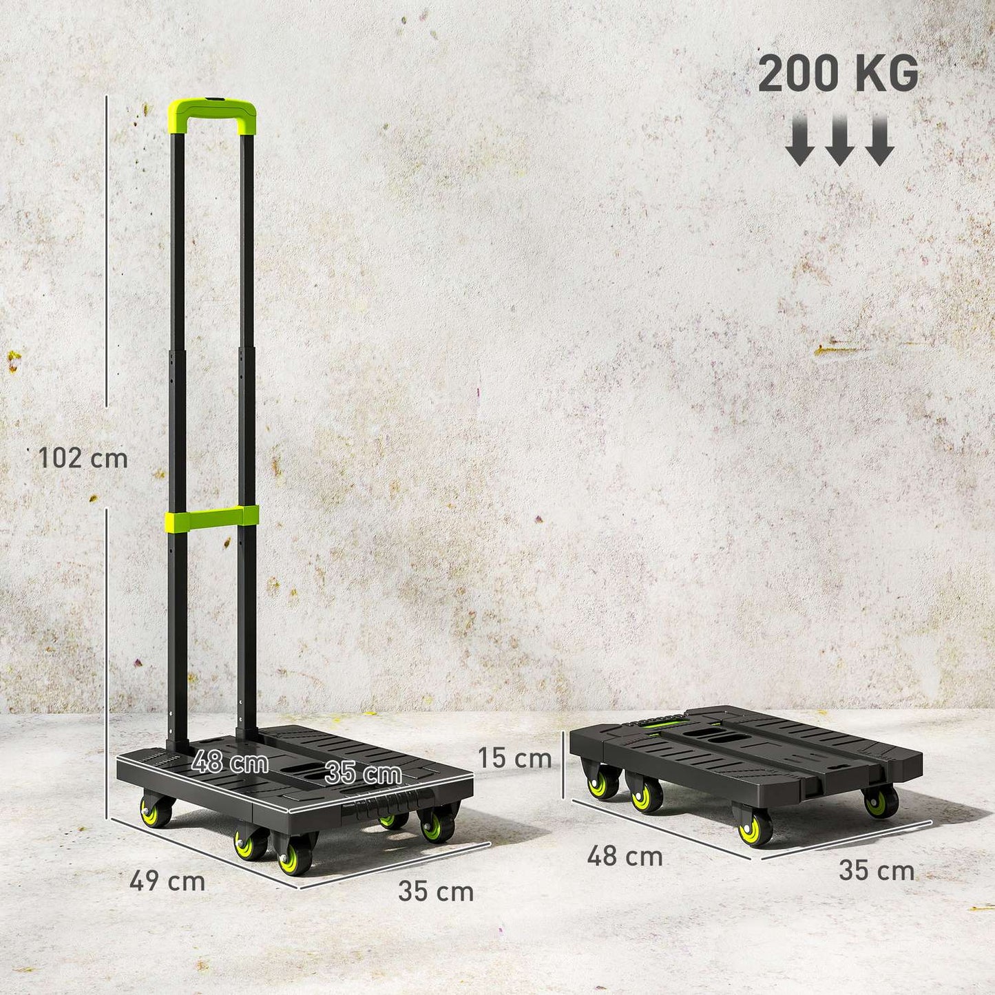 Folding Metal Hand Truck, Adjustable Handle, 49x35x102 cm