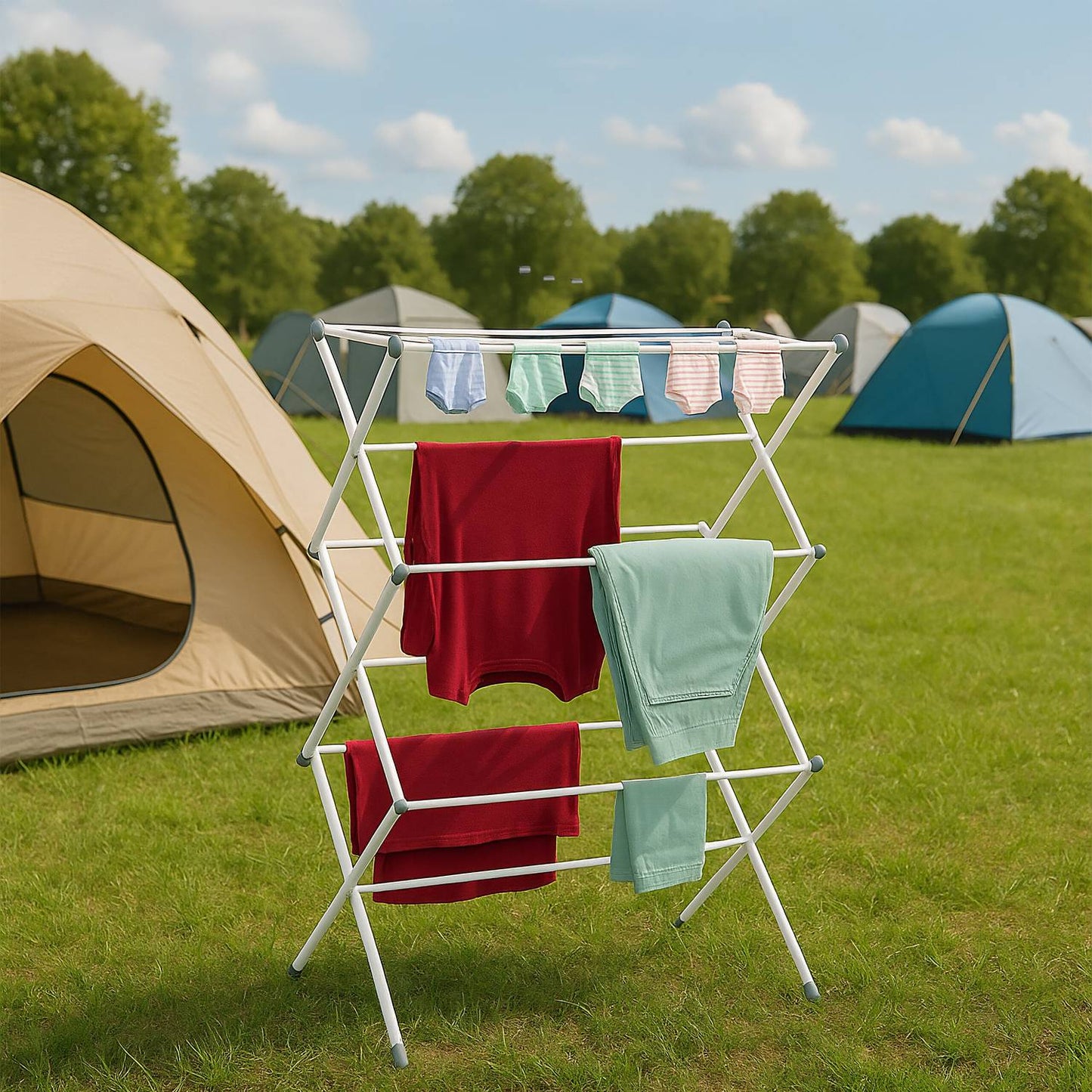 Folding Metal Laundry Rack – Space-Saving Vertical Dryer