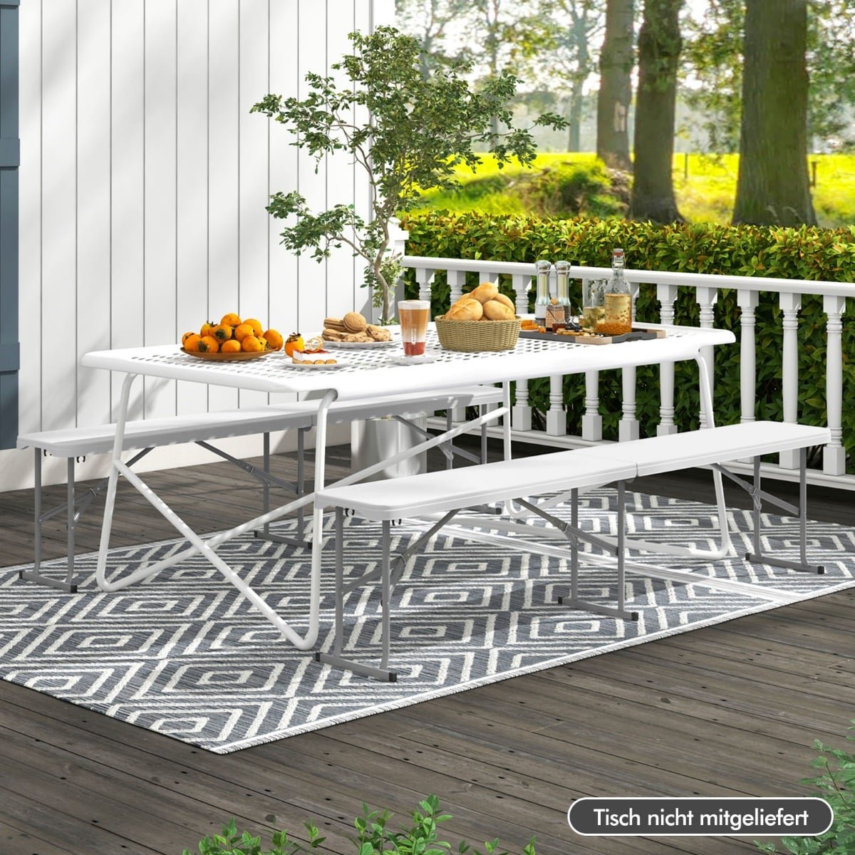 Folding Outdoor Bench, 182 cm, White, Portable & Durable