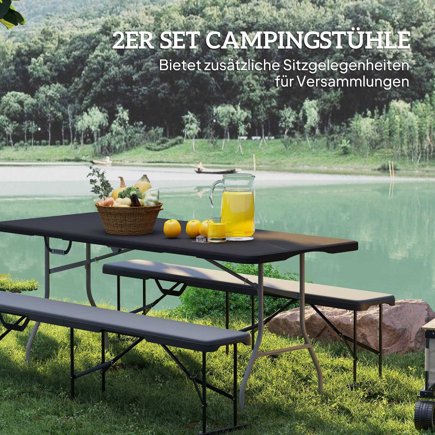 Folding Outdoor Bench, HDPE, 240 kg Capacity, Black