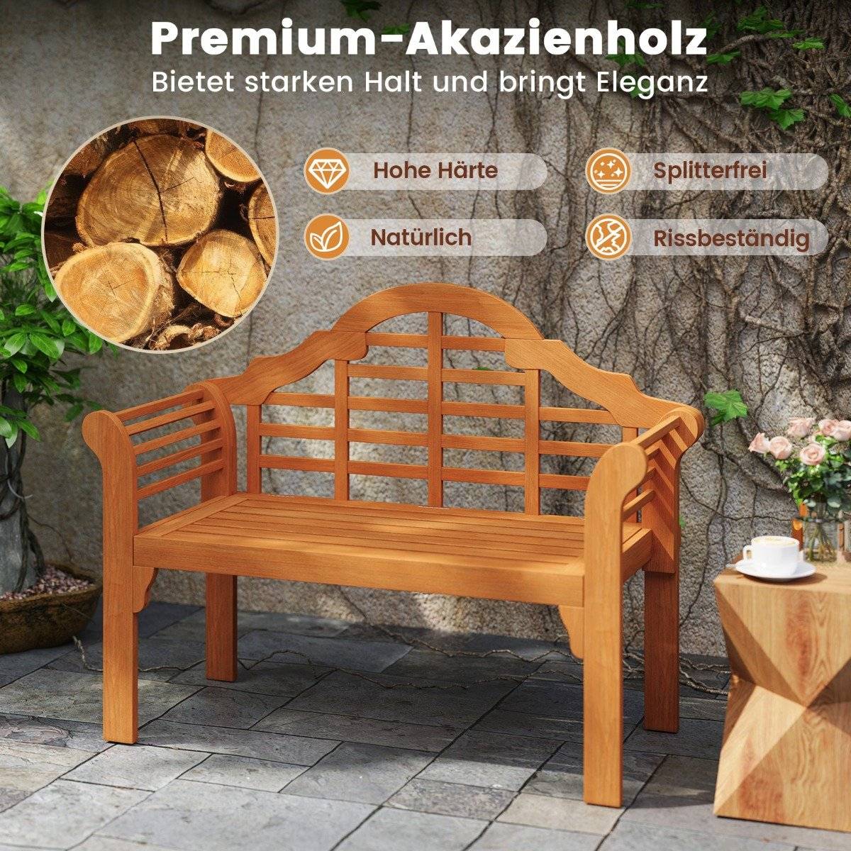 Folding Outdoor Wooden Bench, Acacia Wood, 123x54x96 cm