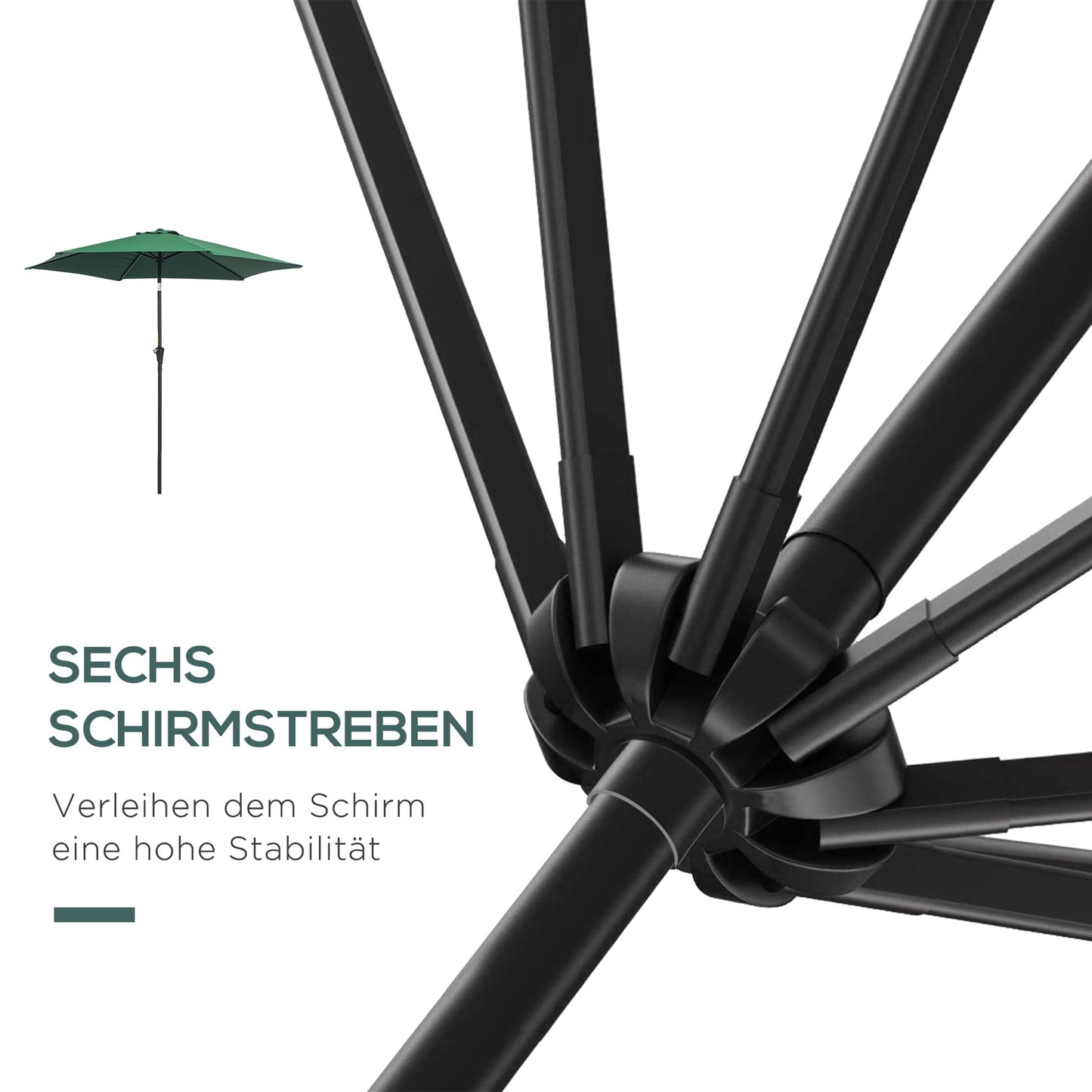Dark green folding garden umbrella, aluminum, 2.7 m diameter