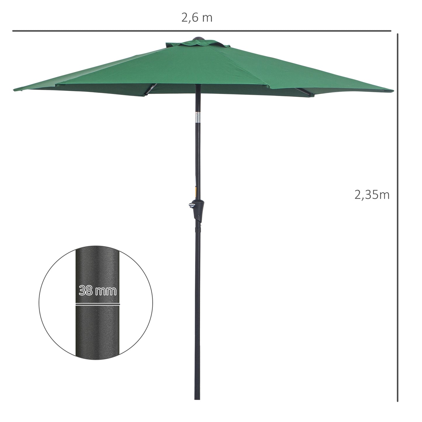 Dark green folding garden umbrella, aluminum, 2.7 m diameter