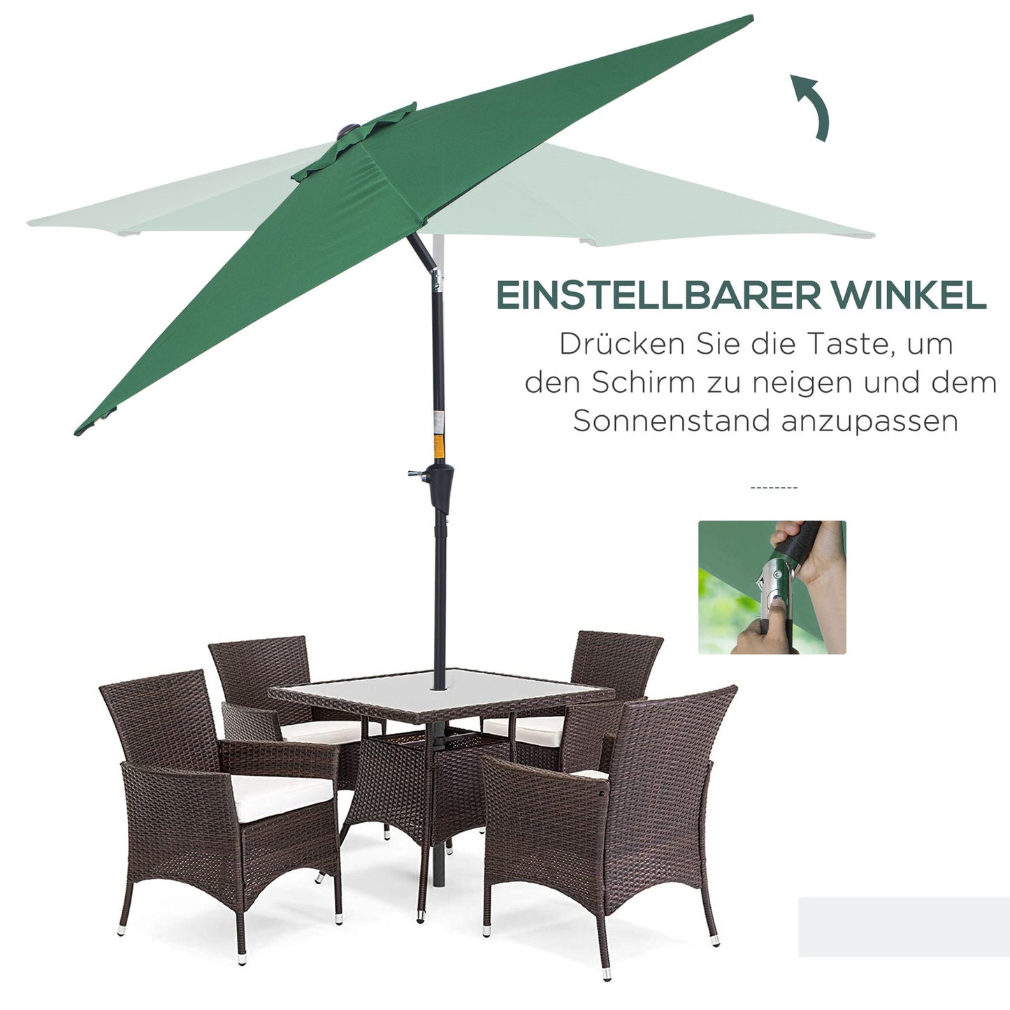 Dark green folding garden umbrella, aluminum, 2.7 m diameter