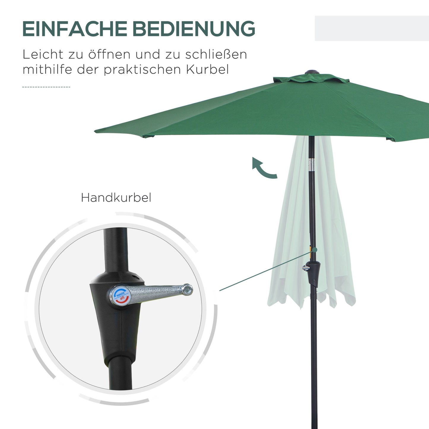 Dark green folding garden umbrella, aluminum, 2.7 m diameter