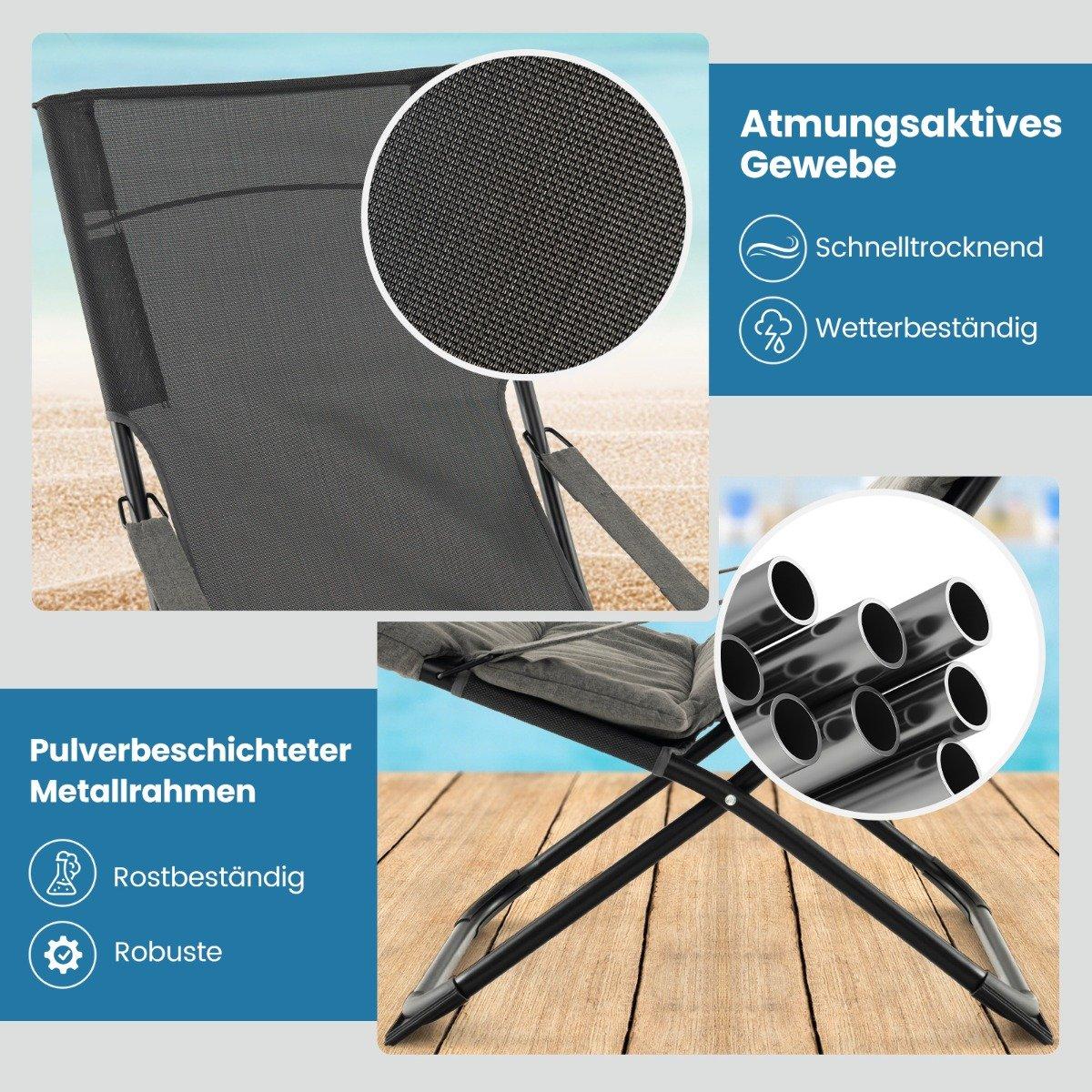 Folding Patio Chair with Ottoman & Removable Cushion Outdoor Lounger Gray