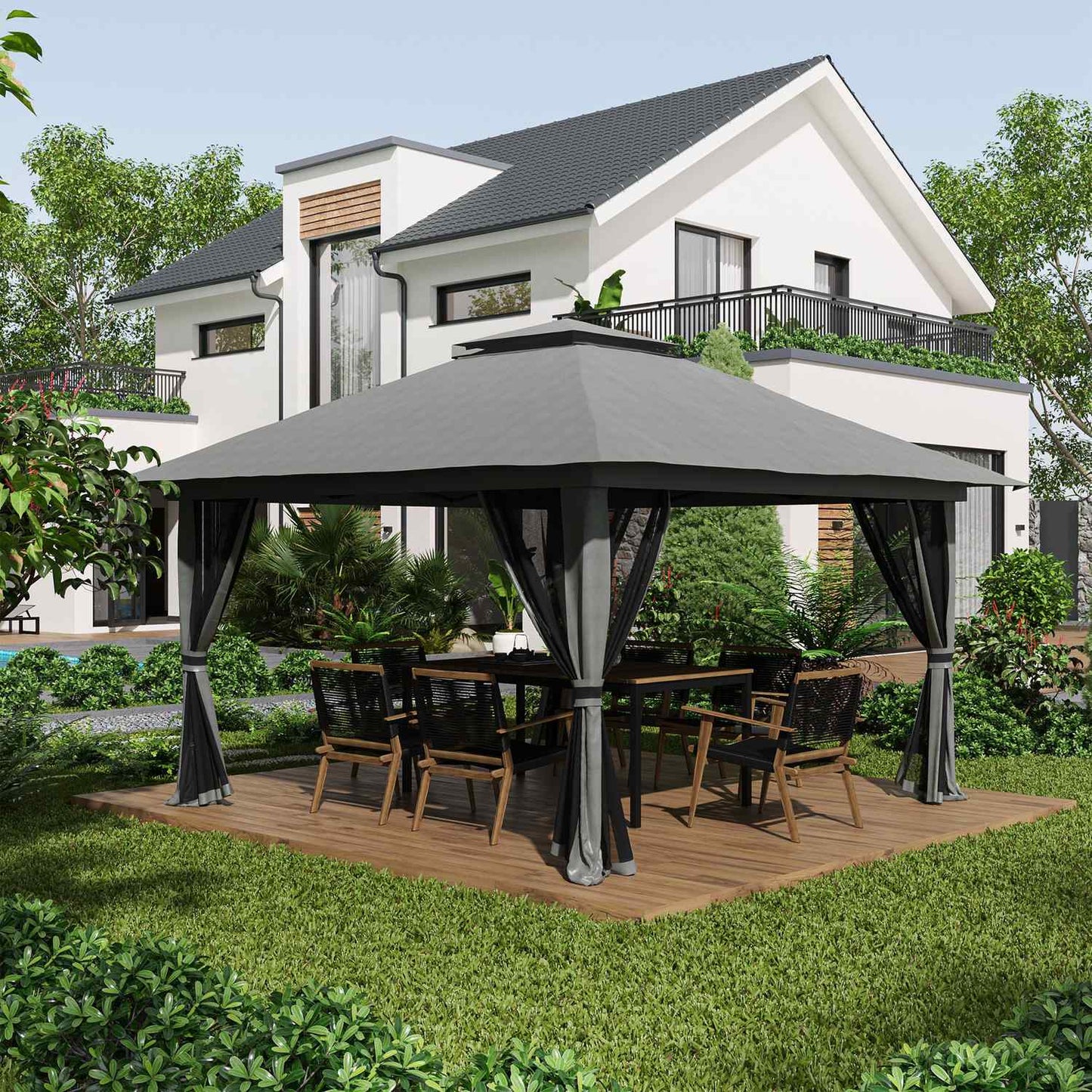 Pop-up 4x4M garden pavilion with UV protection and mesh walls