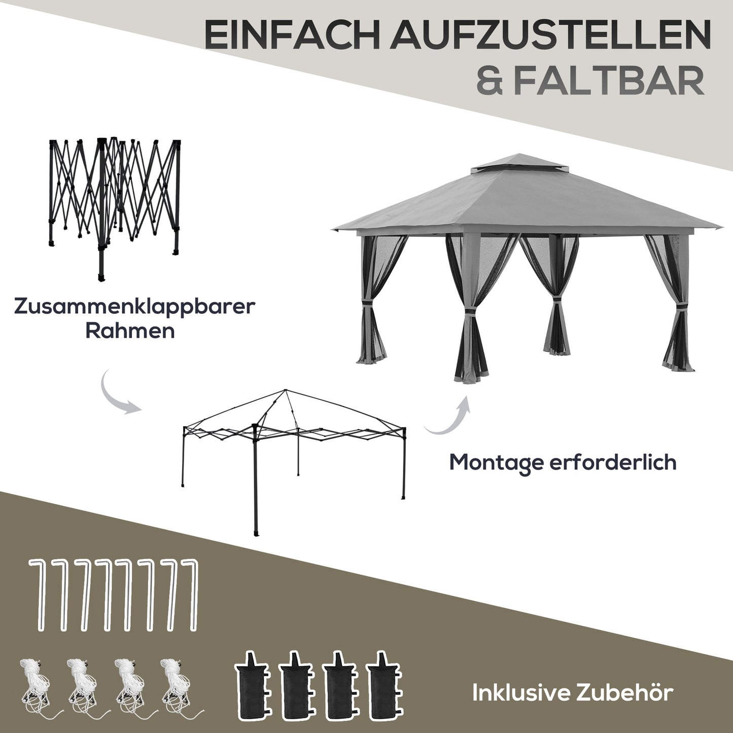 Pop-up 4x4M garden pavilion with UV protection and mesh walls