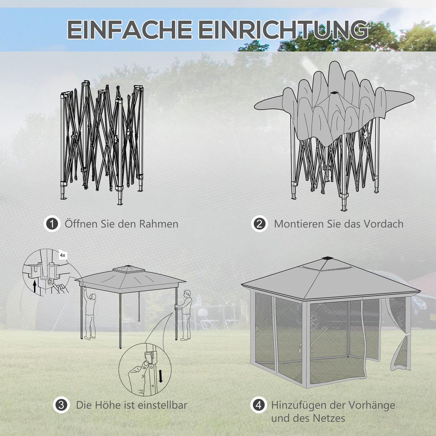 Collapsible garden pavilion 3x3m with LED & Curtains