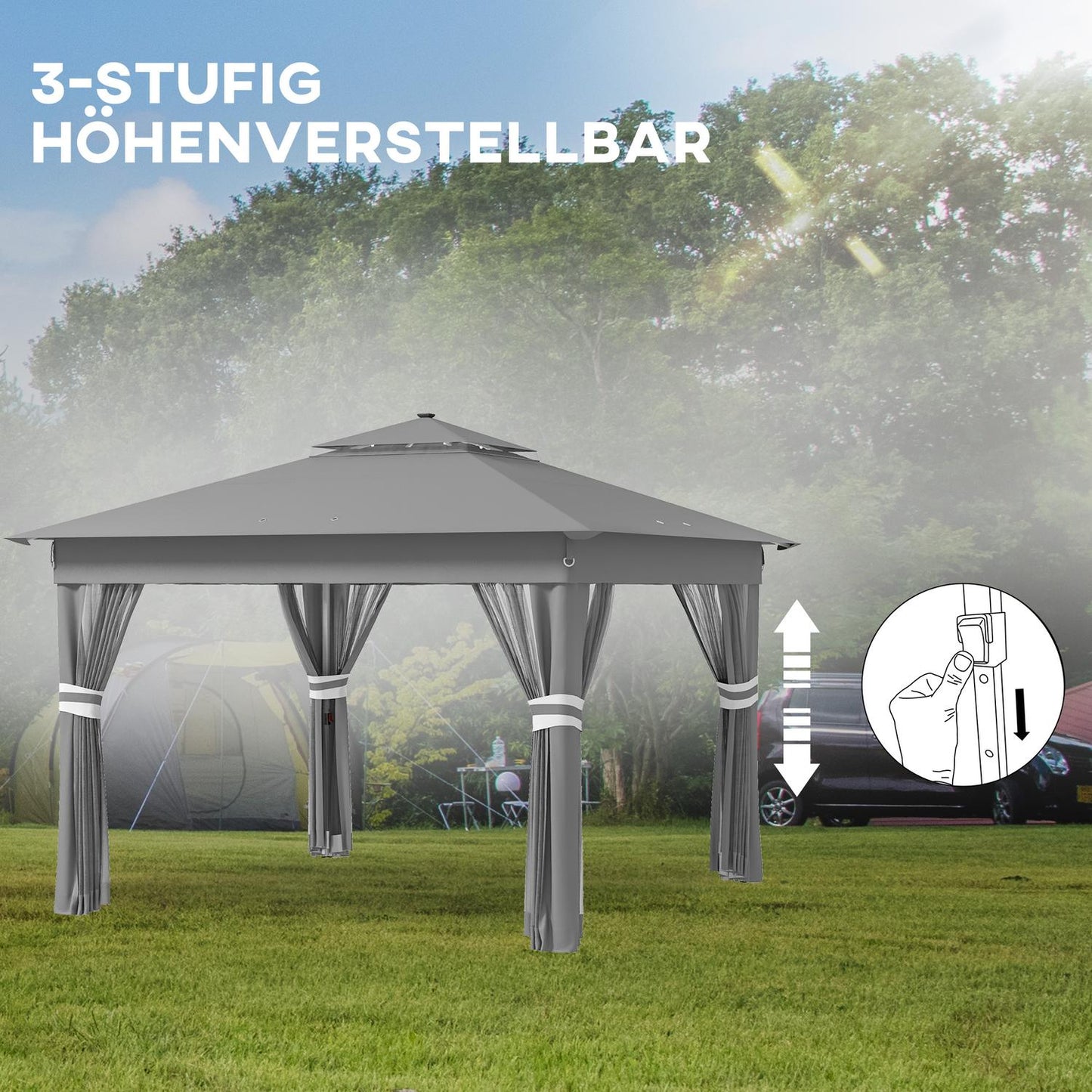 Collapsible garden pavilion 3x3m with LED & Curtains