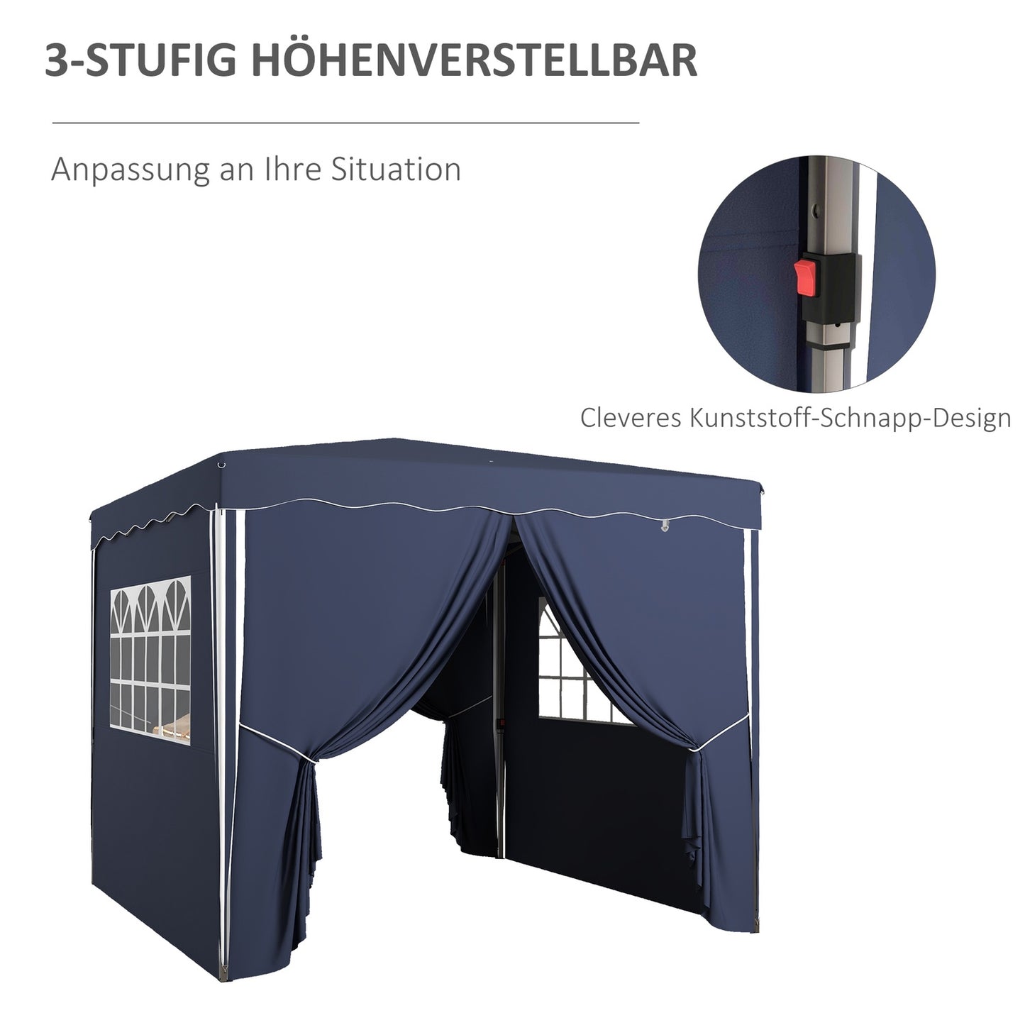 Blue folding pavilion 3x3m, UV protection, side walls