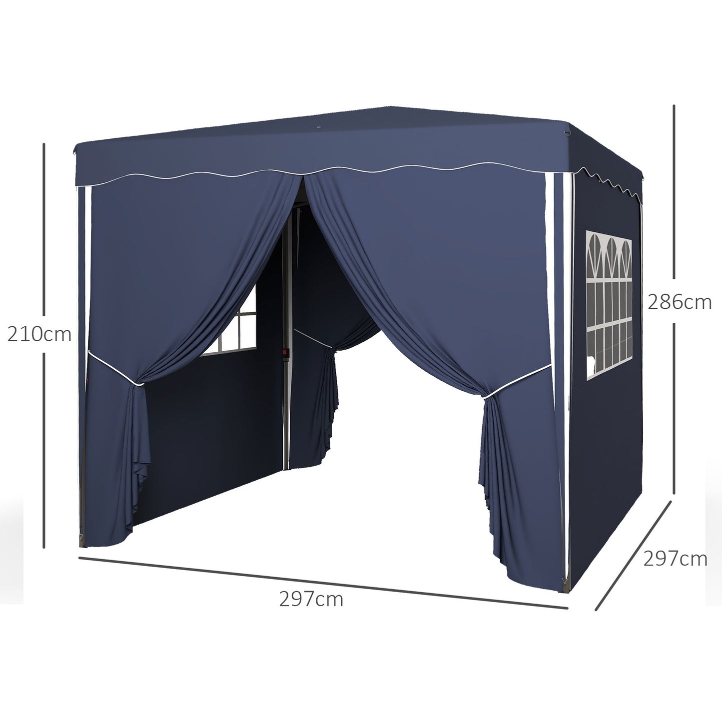 Blue folding pavilion 3x3m, UV protection, side walls