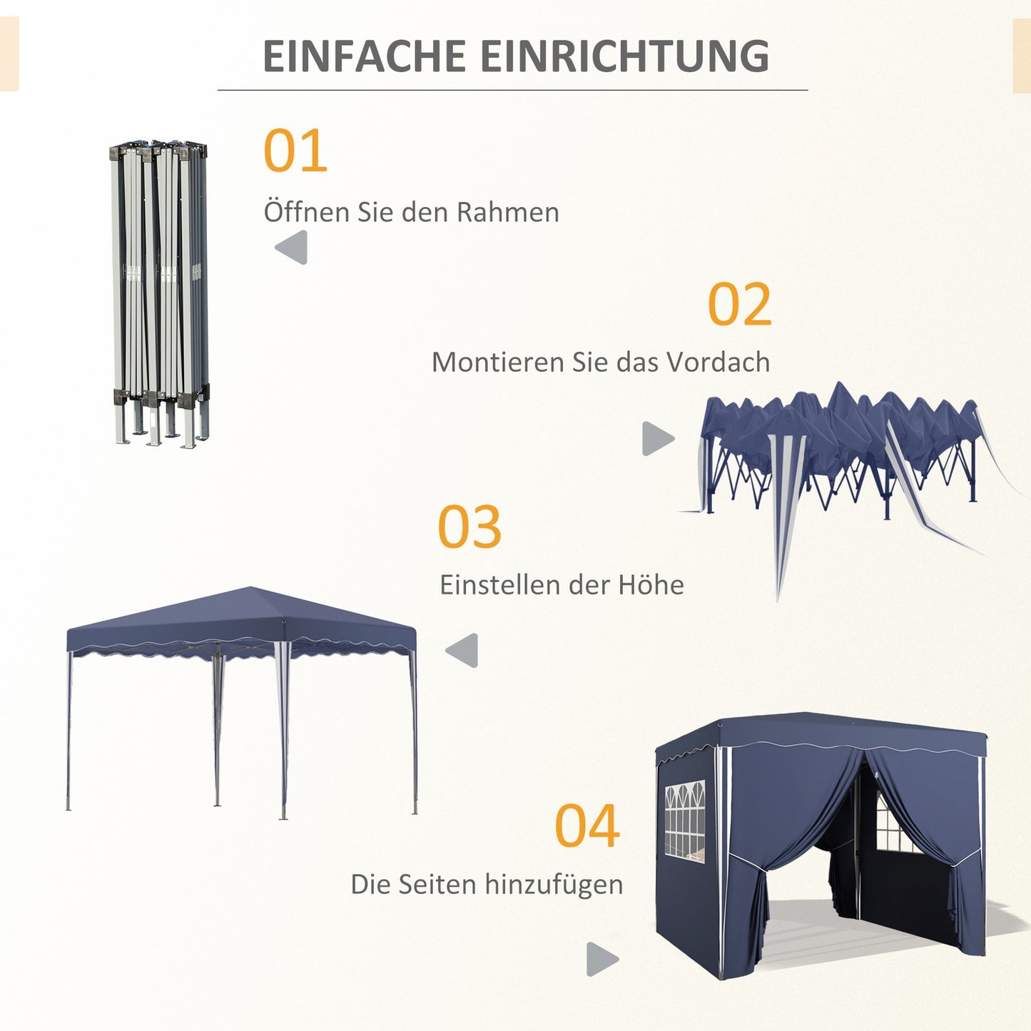 Blue folding pavilion 3x3m, UV protection, side walls