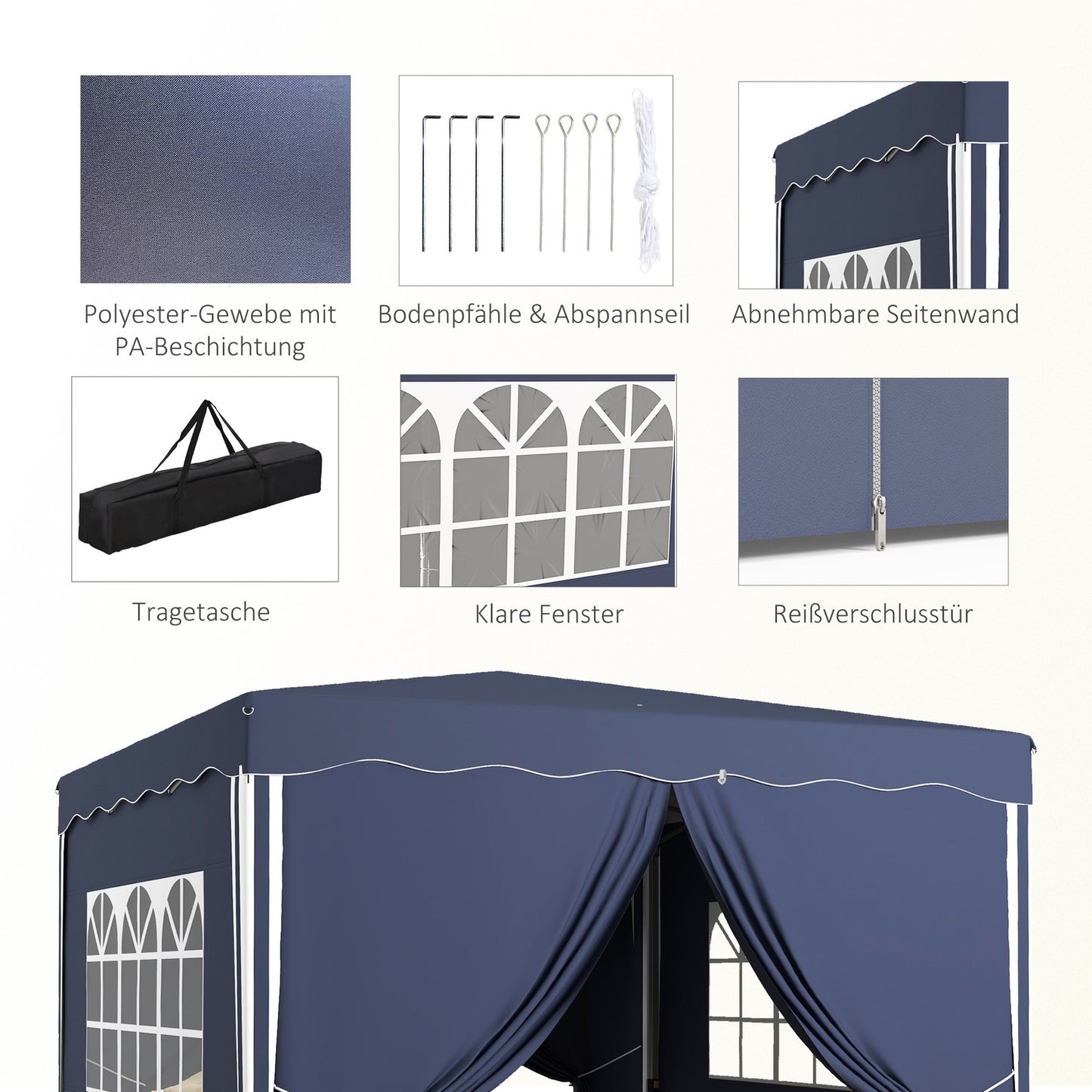 Blue folding pavilion 3x3m, UV protection, side walls