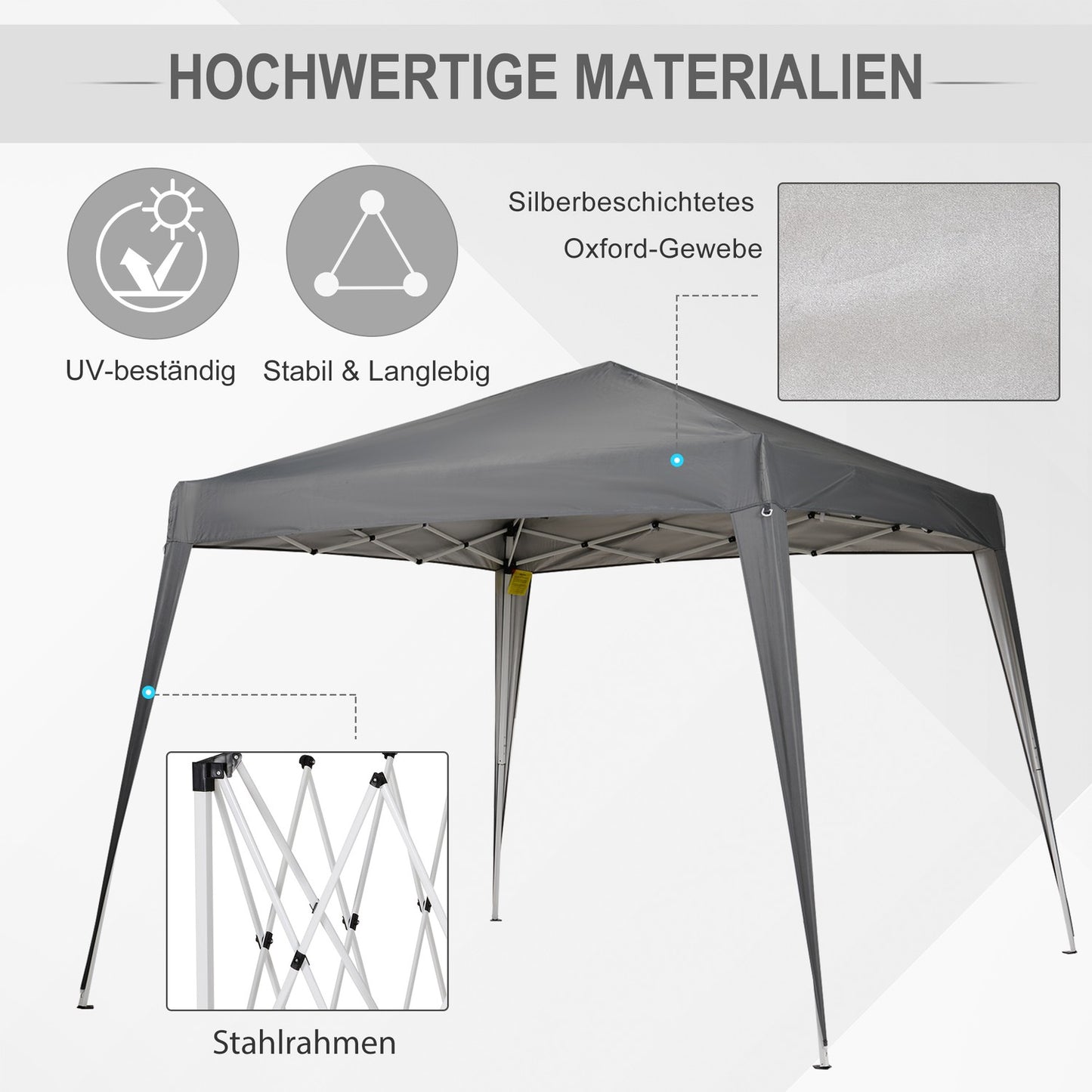 Collapsible party tent with carrying bag, 2.4x2.4M Steel grey