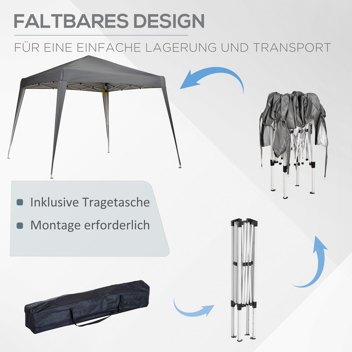 Collapsible party tent with carrying bag, 2.4x2.4M Steel grey