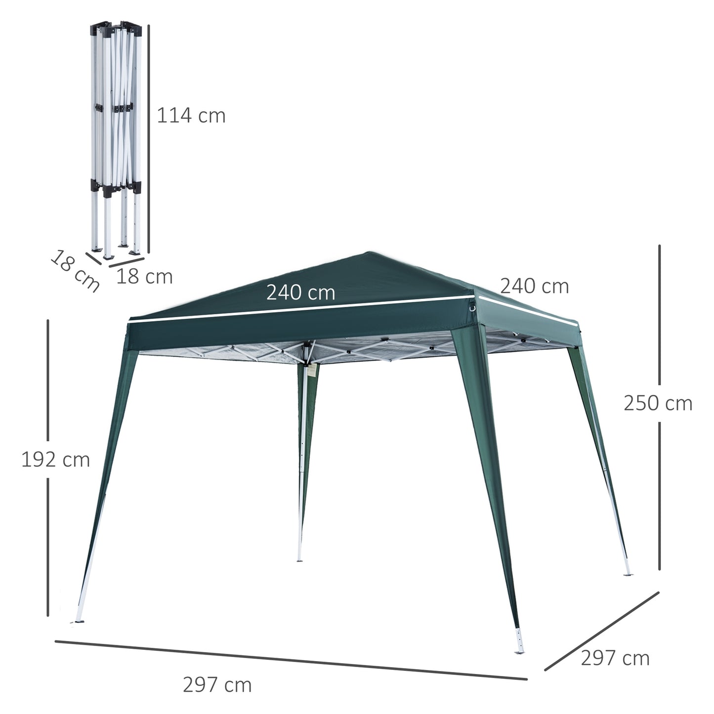 Green steel folding pavilion tent with carrying bag 2.4x2.4M
