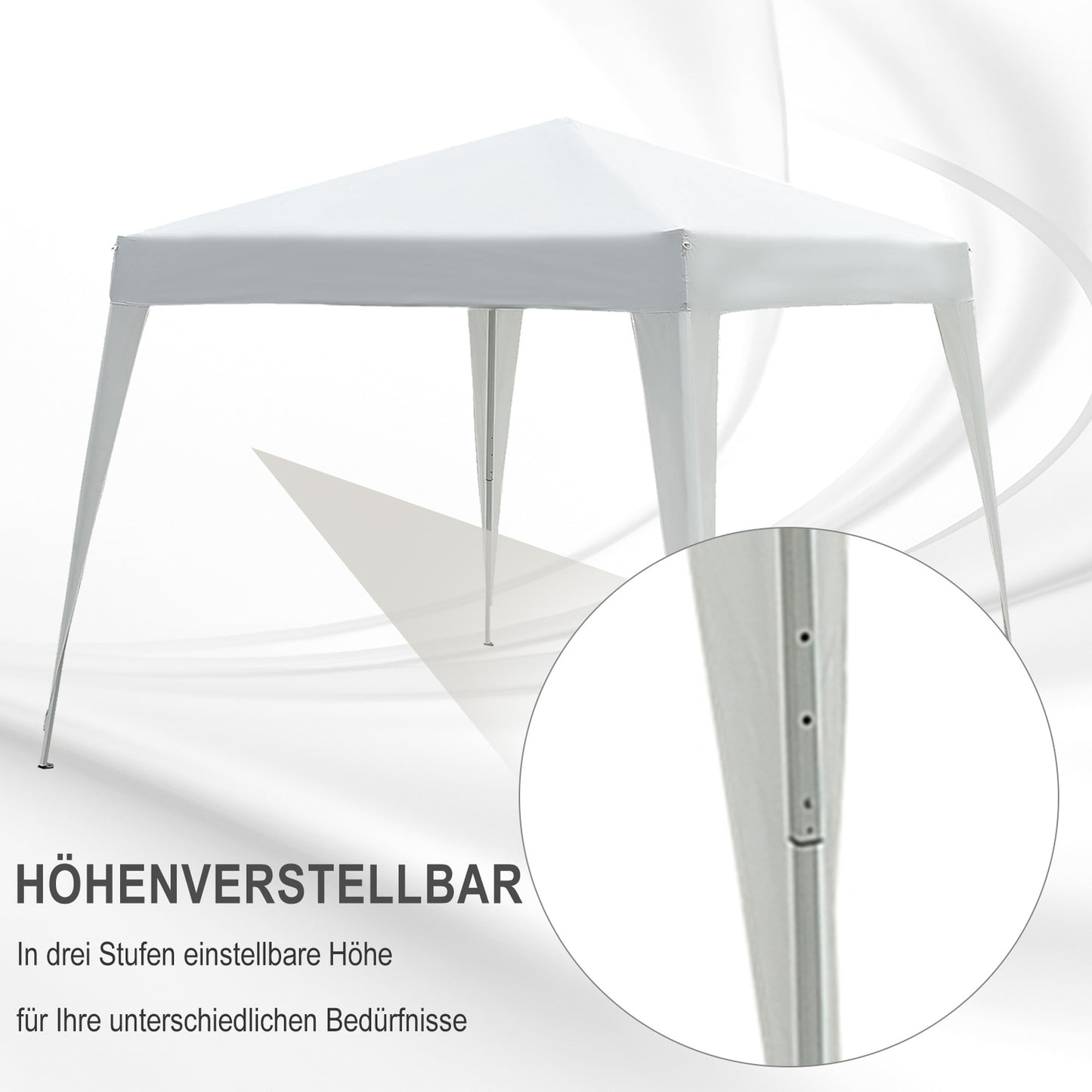 White folding pavilion tent in steel with carrying bag, 2.4x2.4M