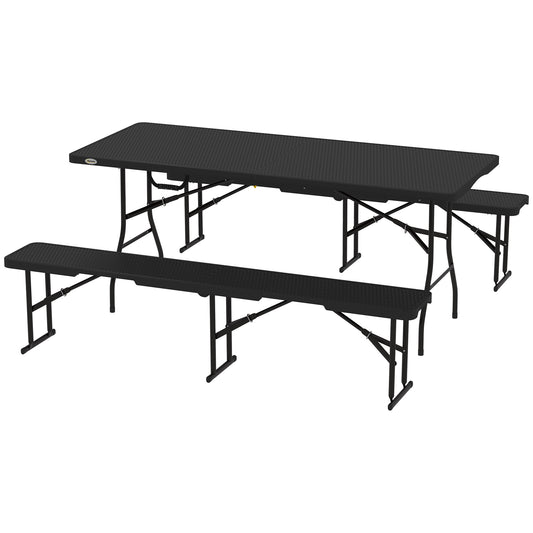 Folding Picnic Table Set, 3-Piece, Black, HDPE & Metal