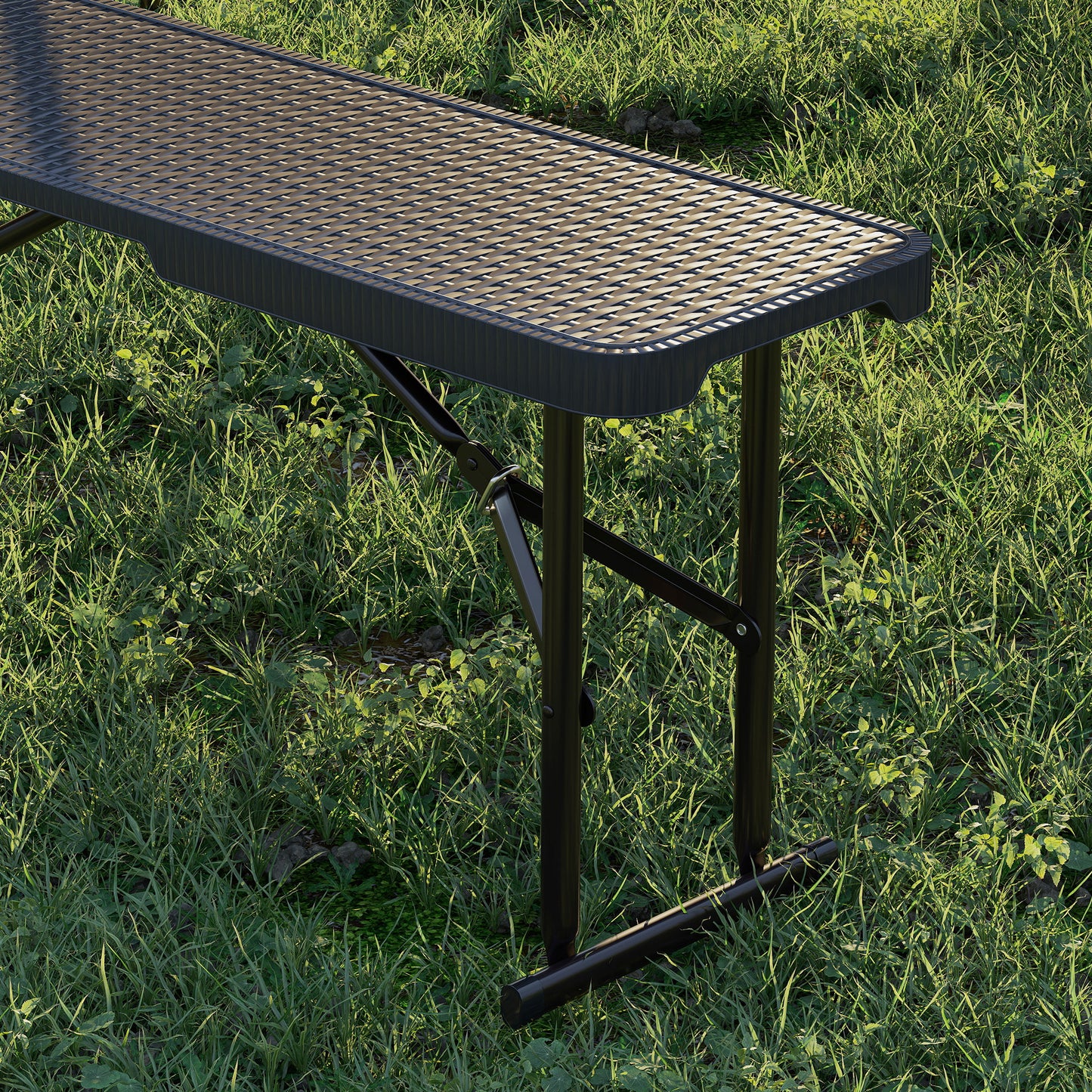 Folding Picnic Table Set, 3-Piece, Black, HDPE & Metal