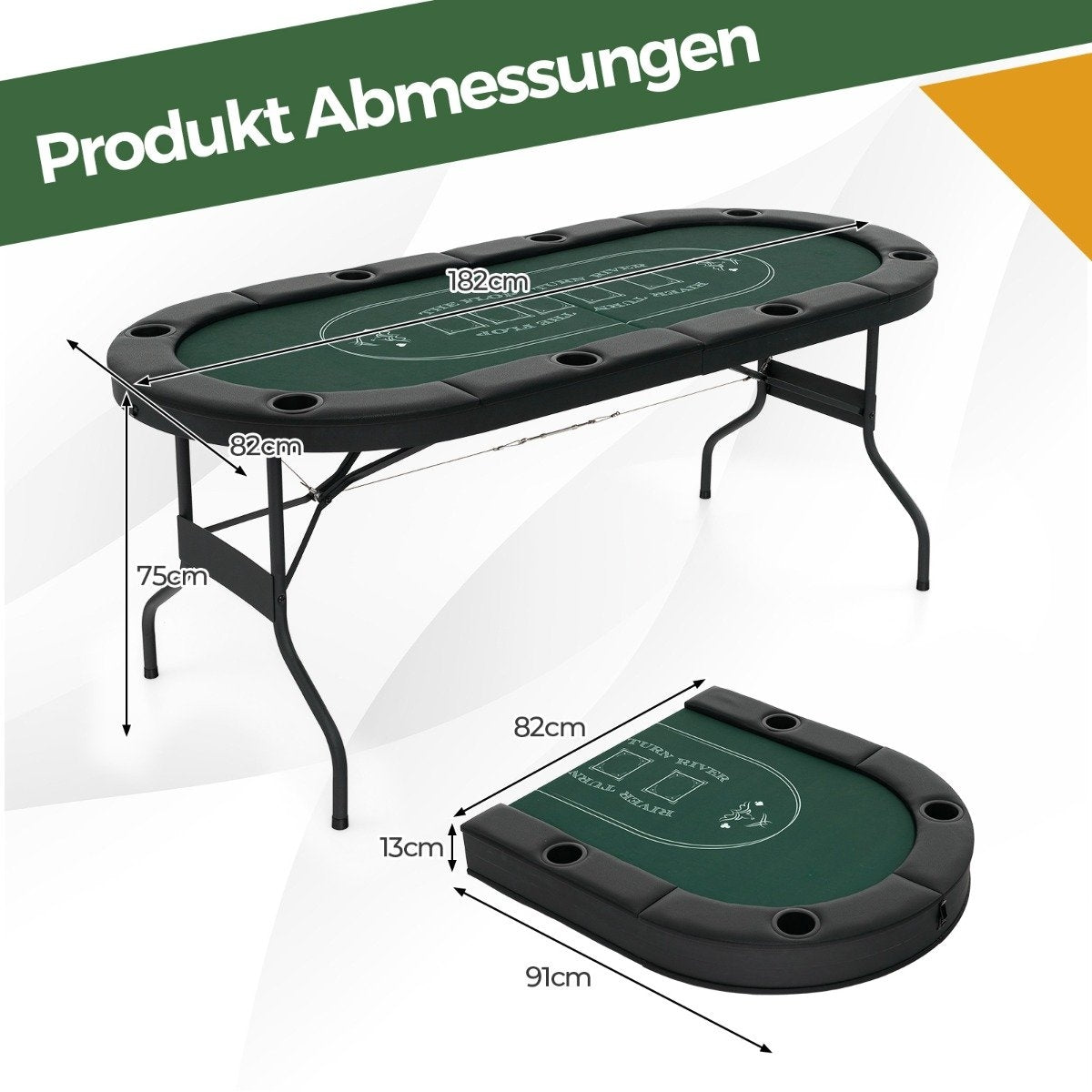 Folding Poker Table for 8 Players with Cup Holders