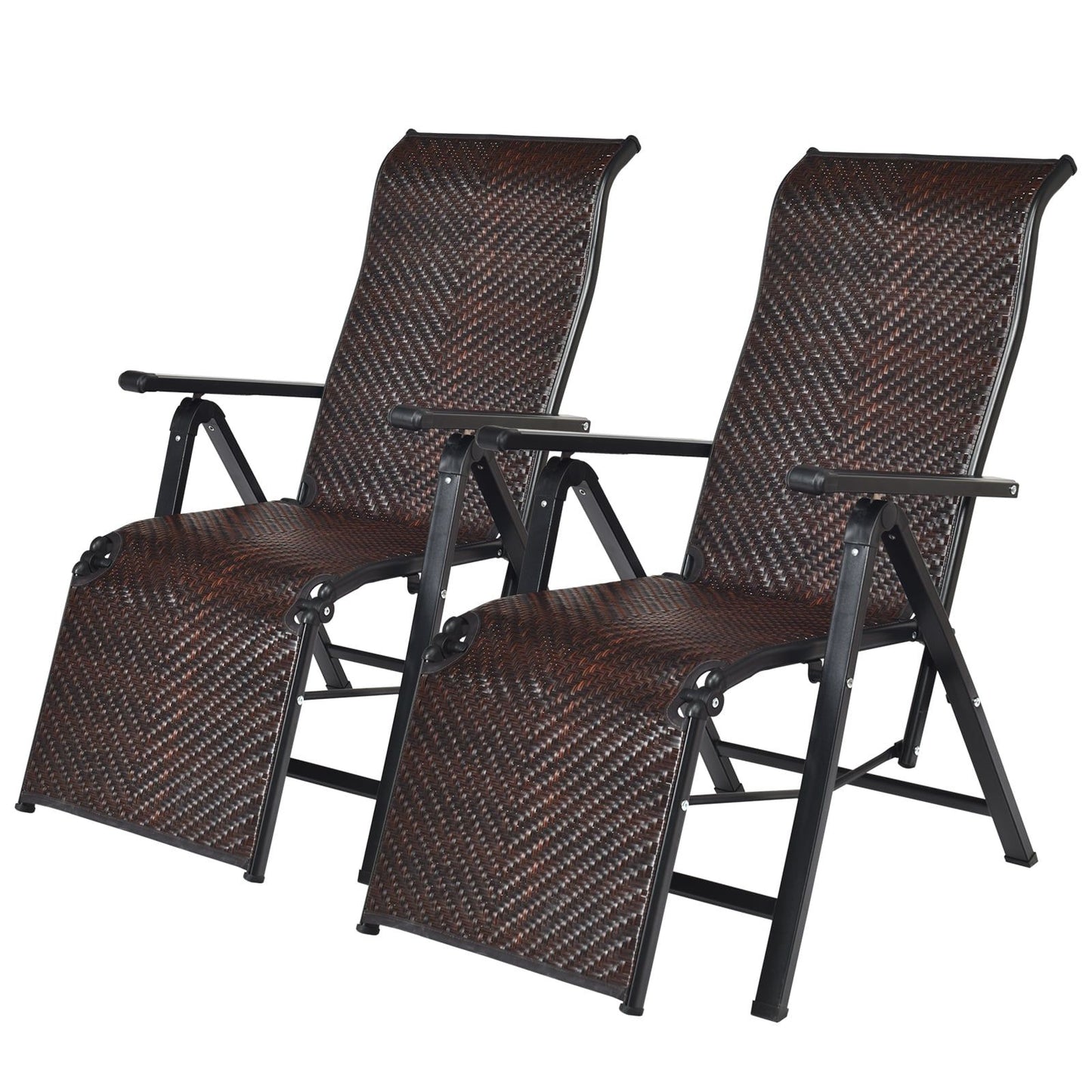 Folding Rattan Chairs, Adjustable Backrest, Brown, Set of 2