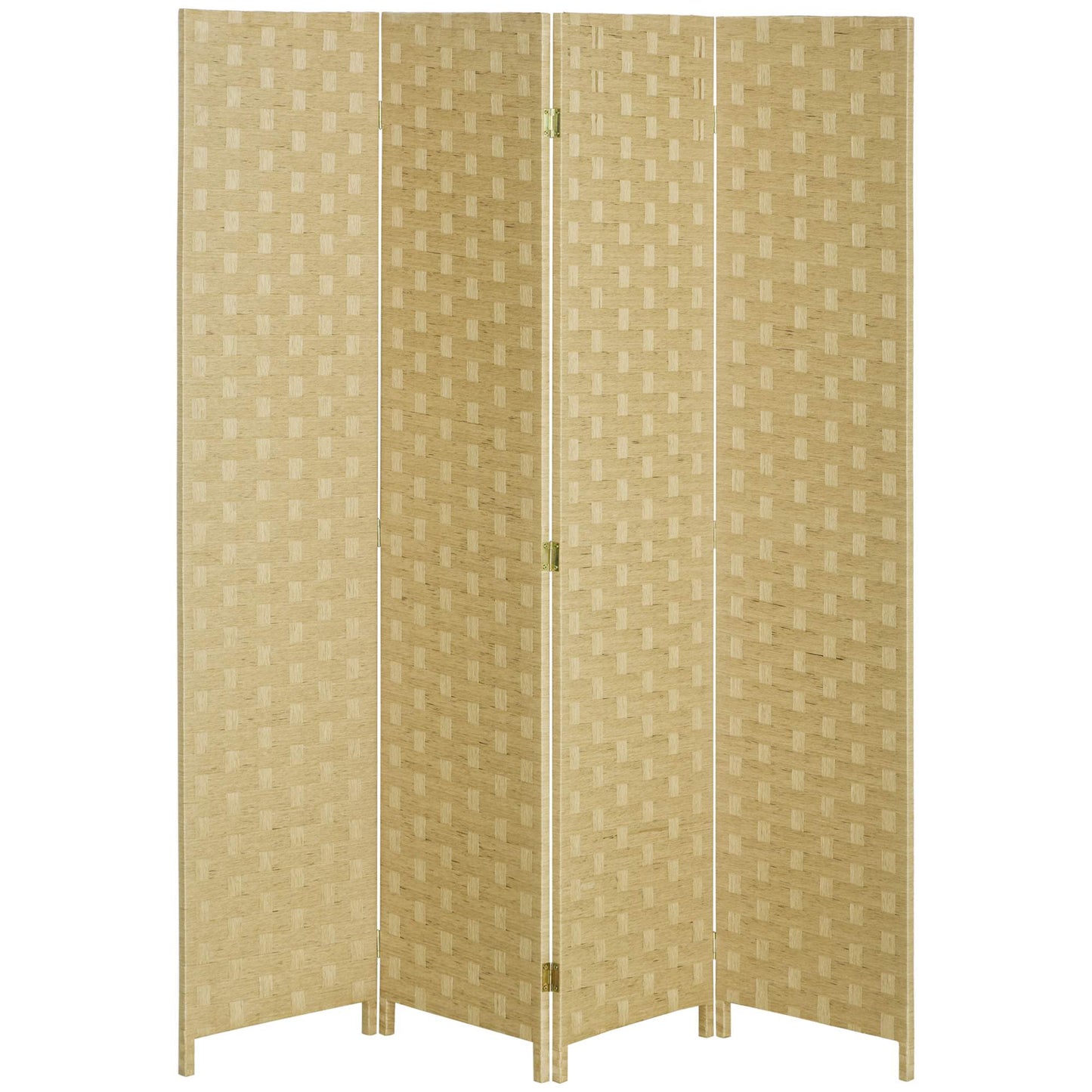 Folding Room Divider, Brown Wood Frame, 4 Panels