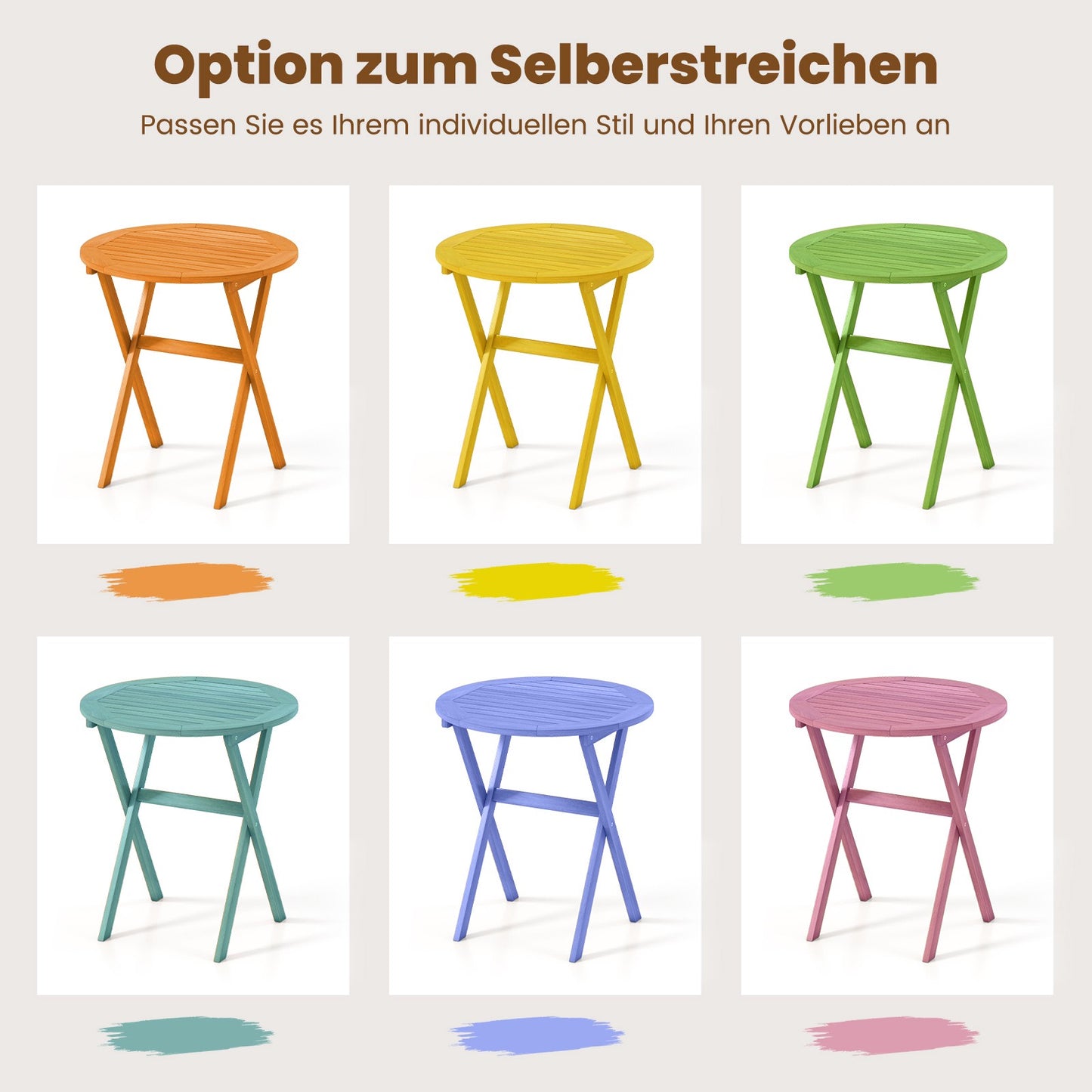 Folding Round Acacia Wood Garden Table, 67 cm Diameter
