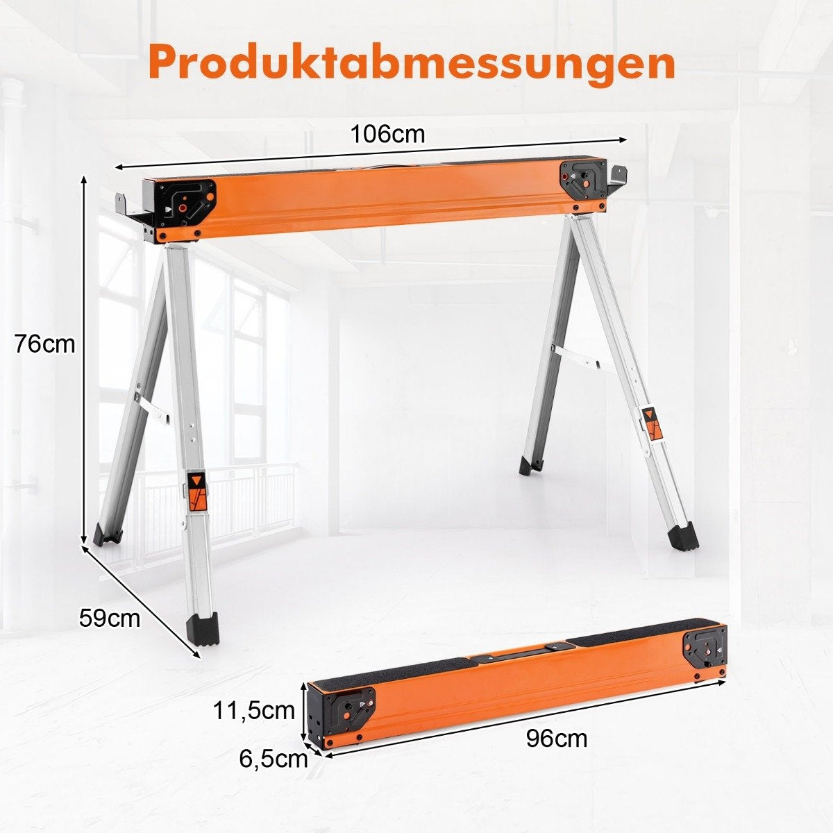 Folding Sawhorse Set, Portable, 500kg Capacity