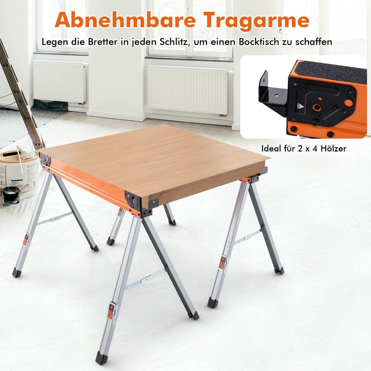 Folding Sawhorse Set, Portable, 500kg Capacity