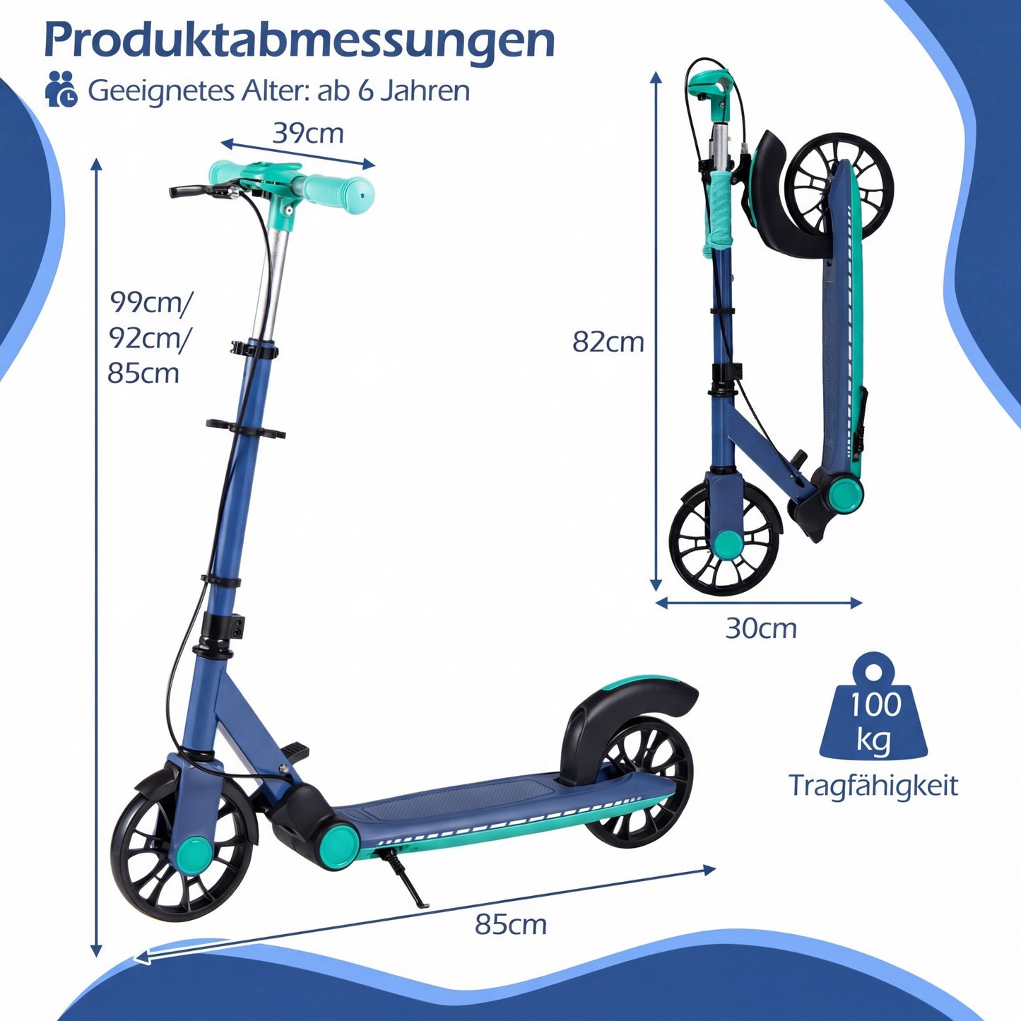 Folding Scooter with LED Wheels, Adjustable Height, Green