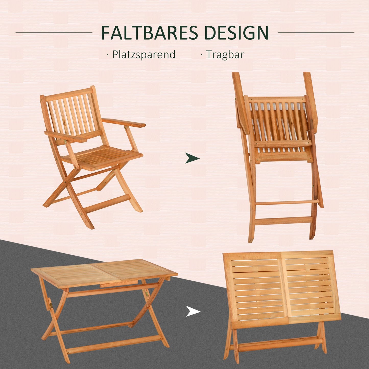 4-person folding outdoor seating, natural poplar wood