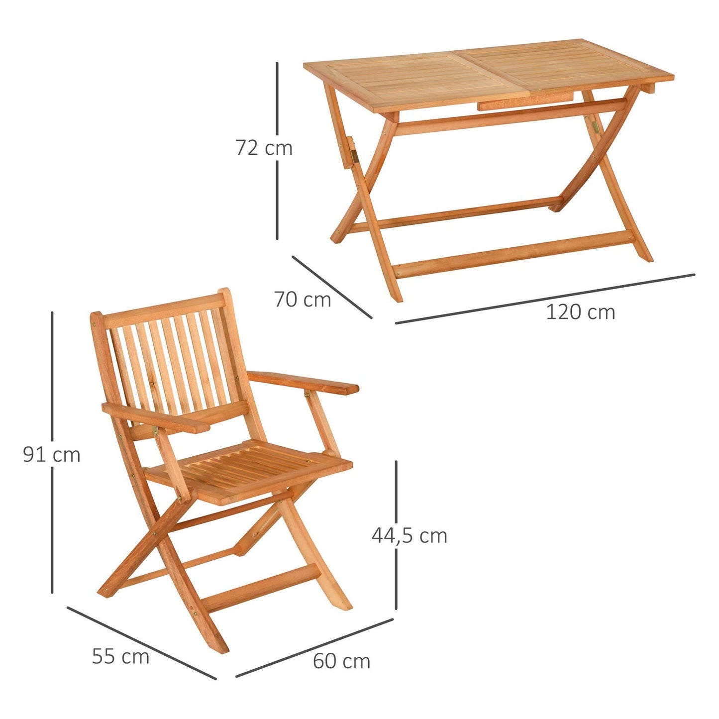 4-person folding outdoor seating, natural poplar wood