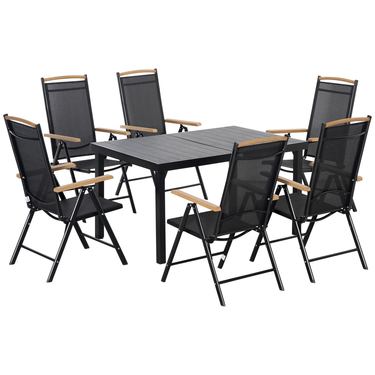 6-person folding garden furniture set, aluminum mesh, black