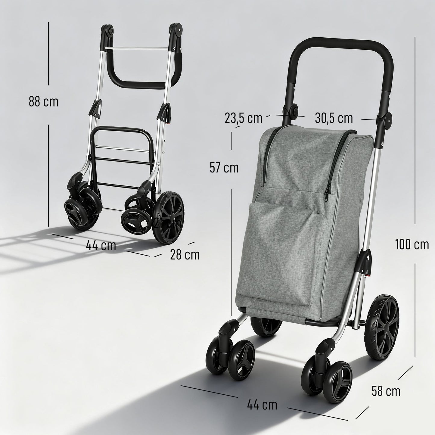 Folding Shopping Cart, 46L Bag, Cooler, Adjustable Handle