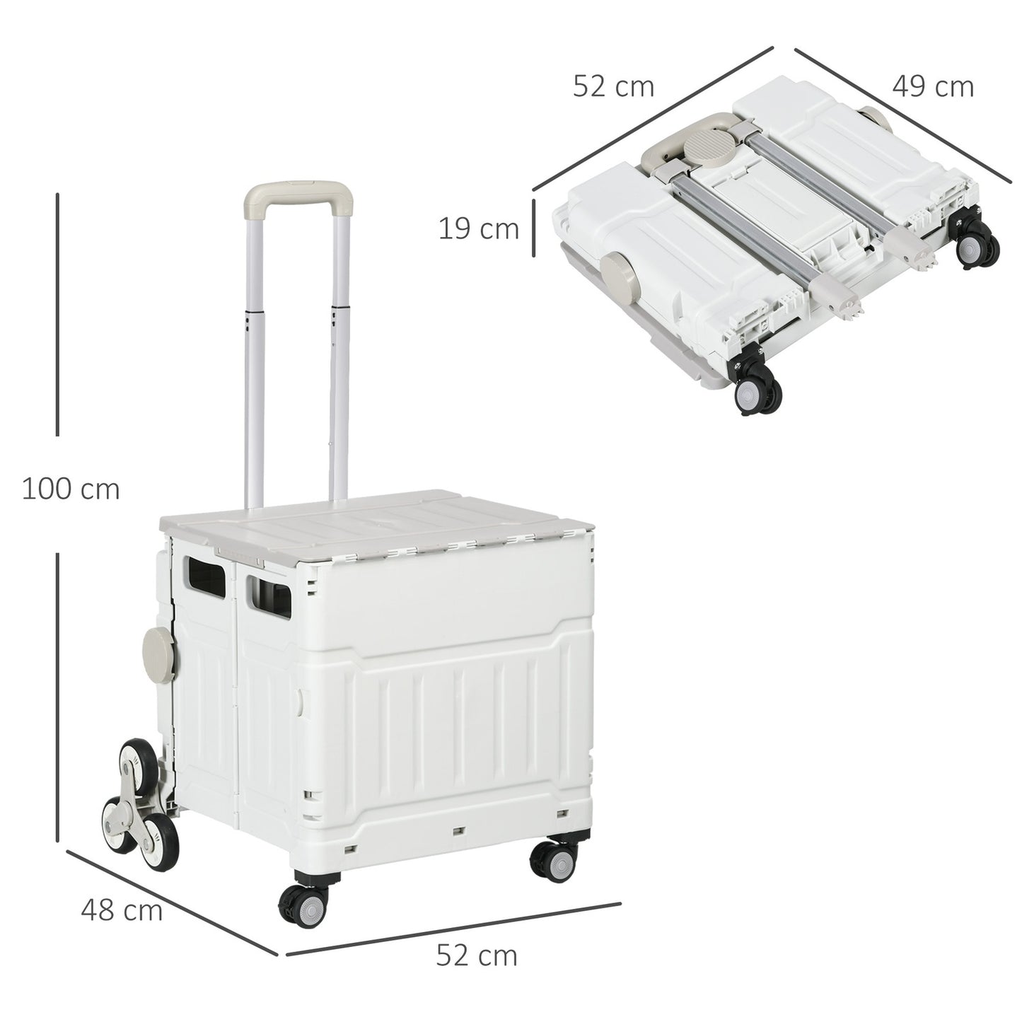 Folding shopping trolley, telescopic handle, stair climbing, 80 kg capacity, white