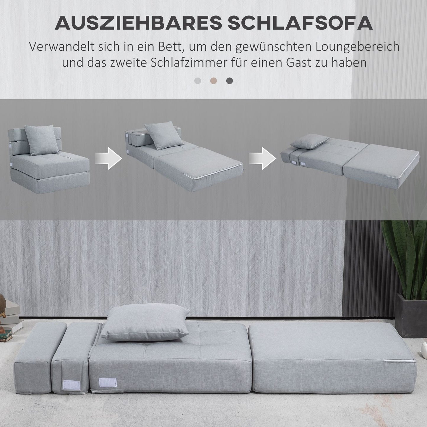 Folding sofa bed chair - 2-in-1, light grey, 100 kg capacity