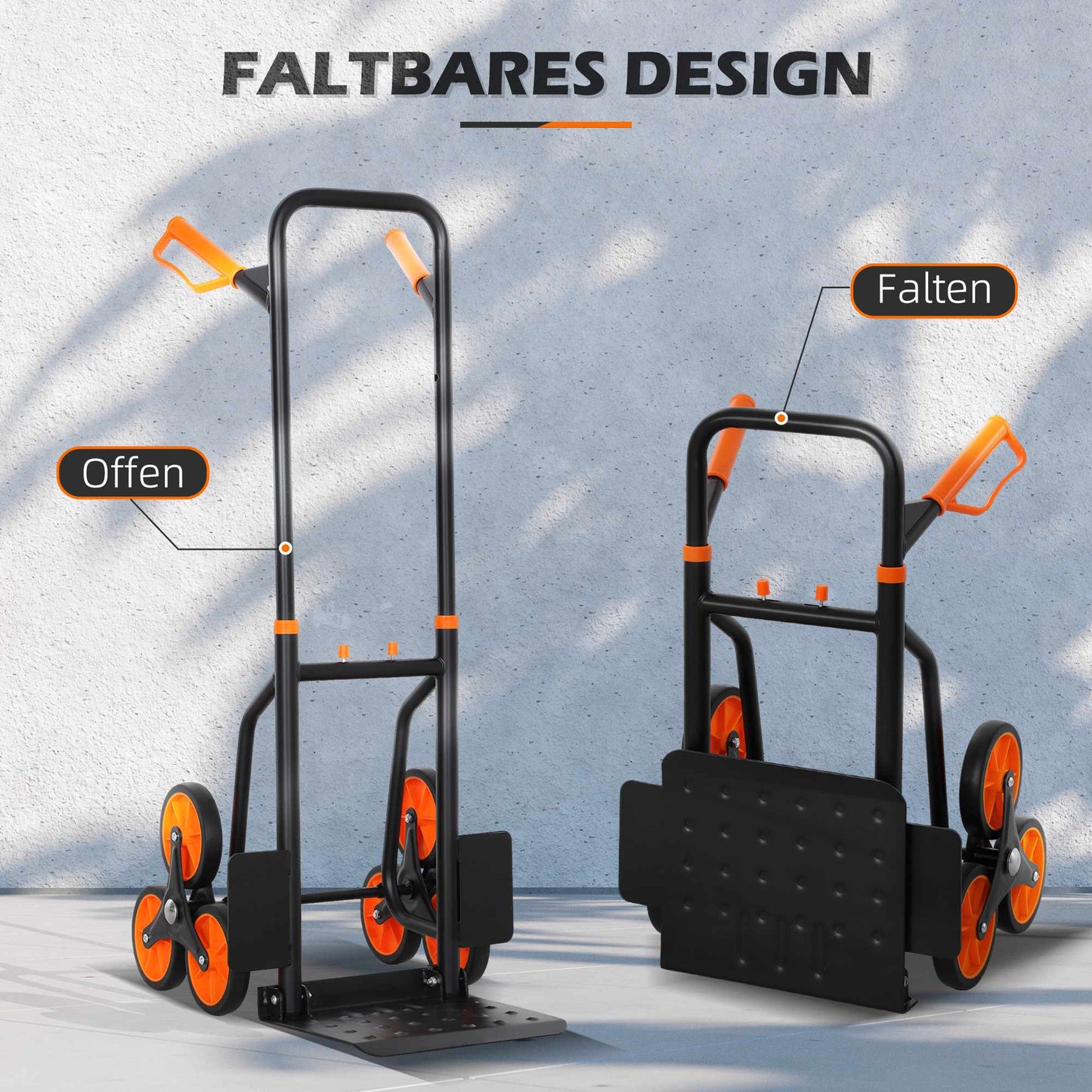 Folding Stair Climbing Hand Truck, Steel Frame, 120kg Capacity