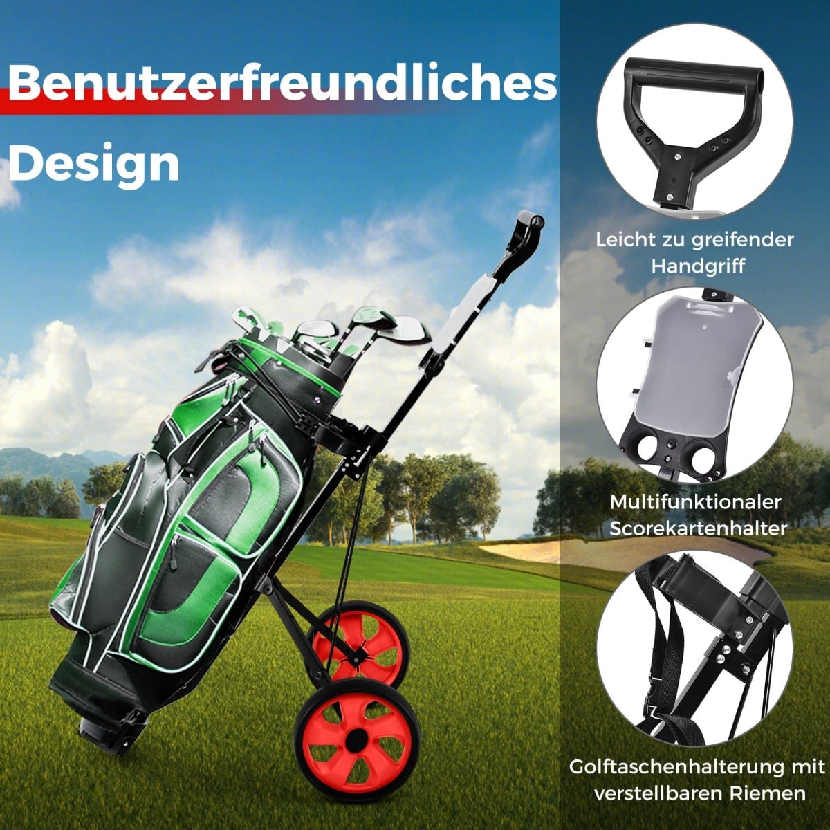 Folding Steel Golf Trolley with Scorecard Holder, 2 Wheels