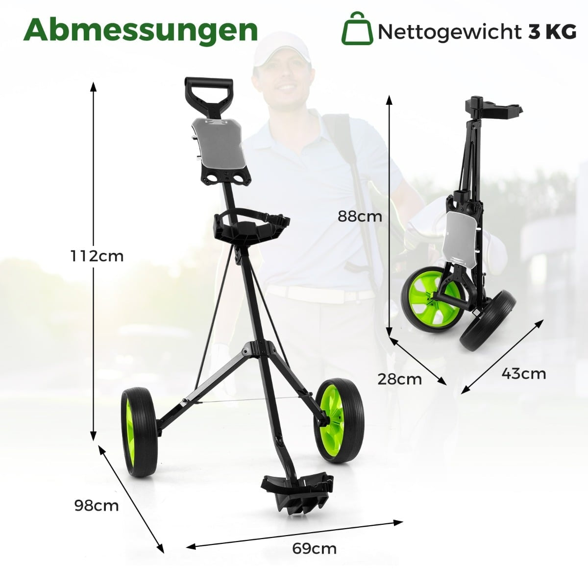 Folding Steel Golf Trolley with Scorecard Holder, 2 Wheels