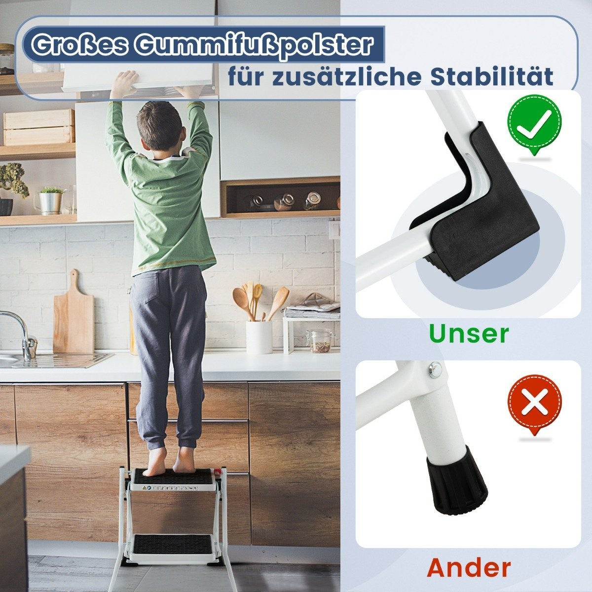 Folding Step Ladder, 2 Steps, 20cm Wide, 150kg Capacity