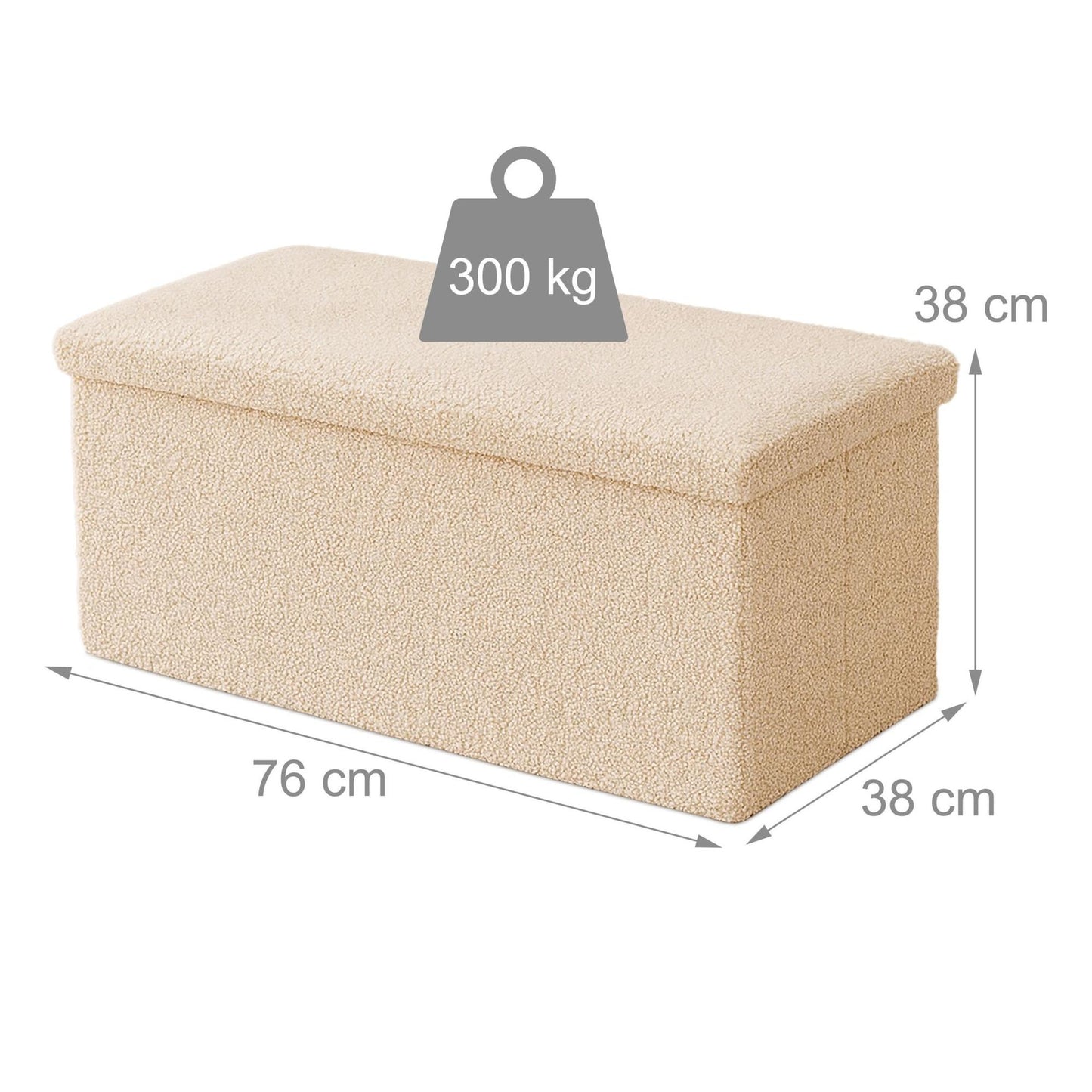 Folding Storage Bench with Teddy Fabric, 2-Seater